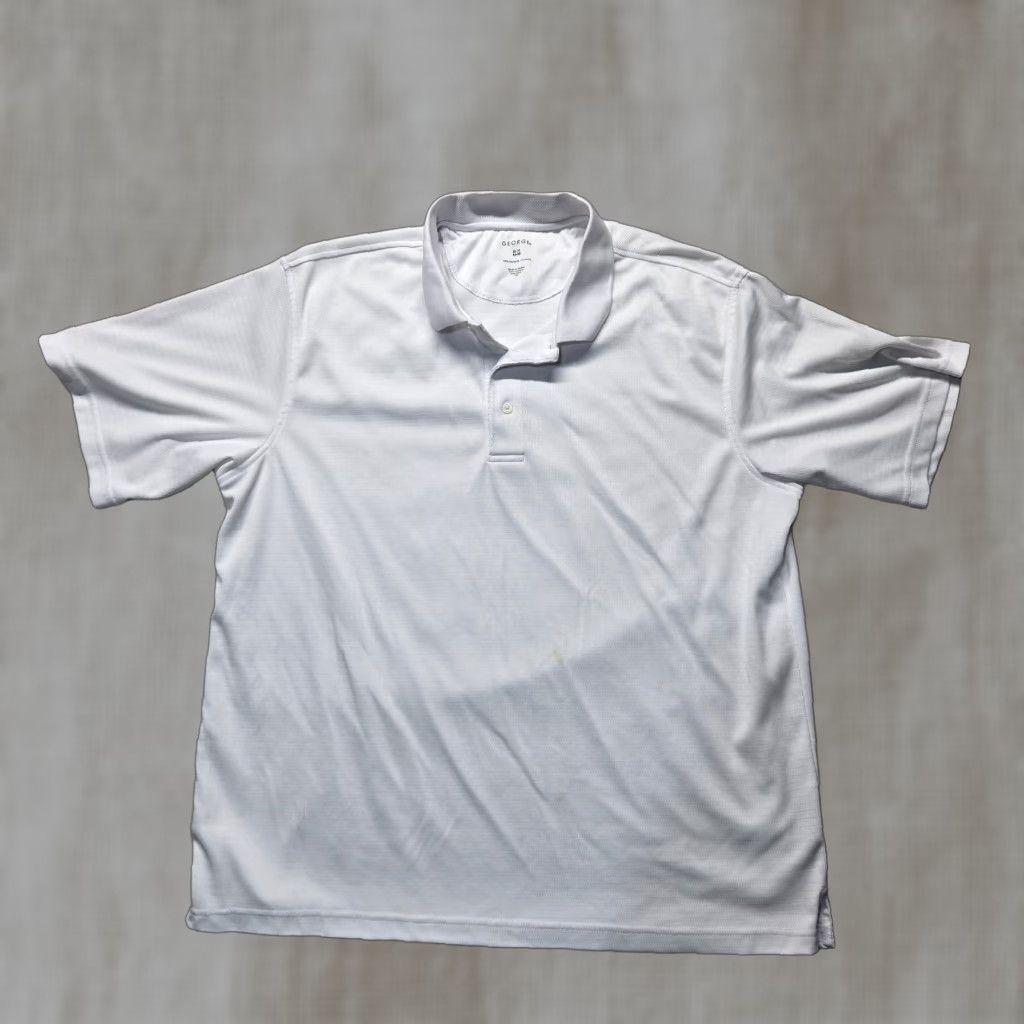George George Polo Shirt Short Sleeve Adult XL White Cotton Blend Knit Shirt Mens Polo Slit 80s? Size US XL / EU 56 / 4 - 1 Thumbnail
