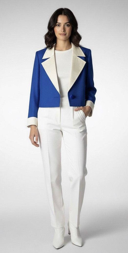 Yves Saint Laurent 🔥🔥Vintage Yves Saint Laurent Cropped Jacket With White Lapel Size M / US 6-8 / IT 42-44 - 2 Thumbnail