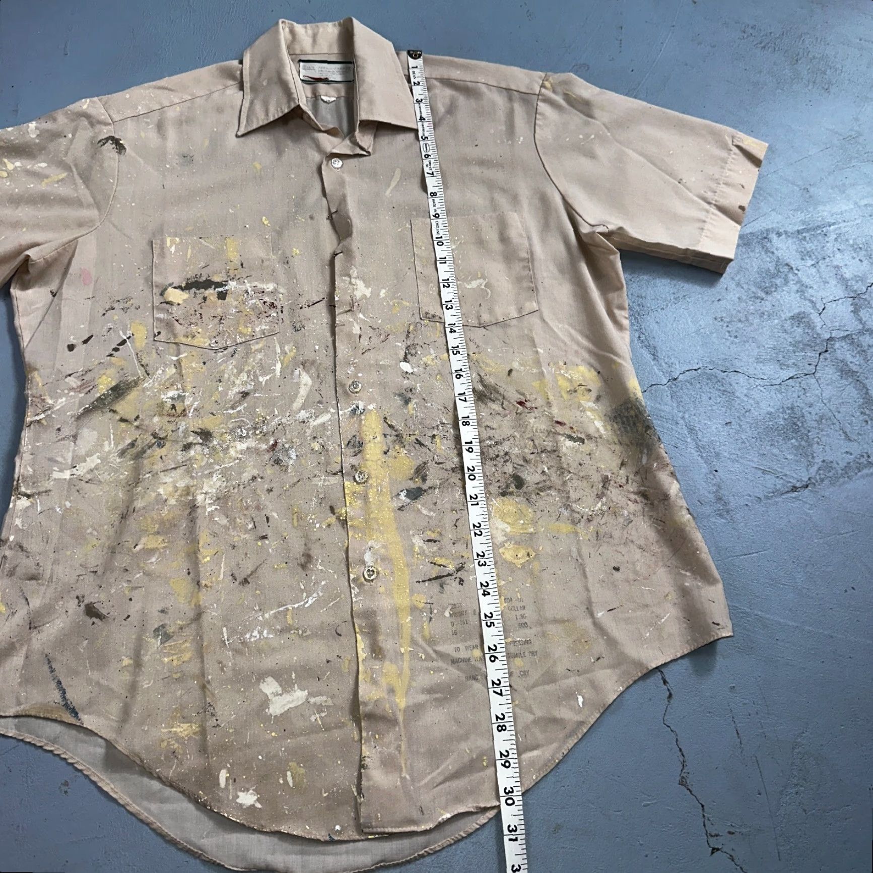 Sears VTG Sears Camp Shirt Short Sleeve 16 Yellow Cotton Blend Polyester Button-Up 60s 70s Mens Size US L / EU 52-54 / 3 - 5 Thumbnail