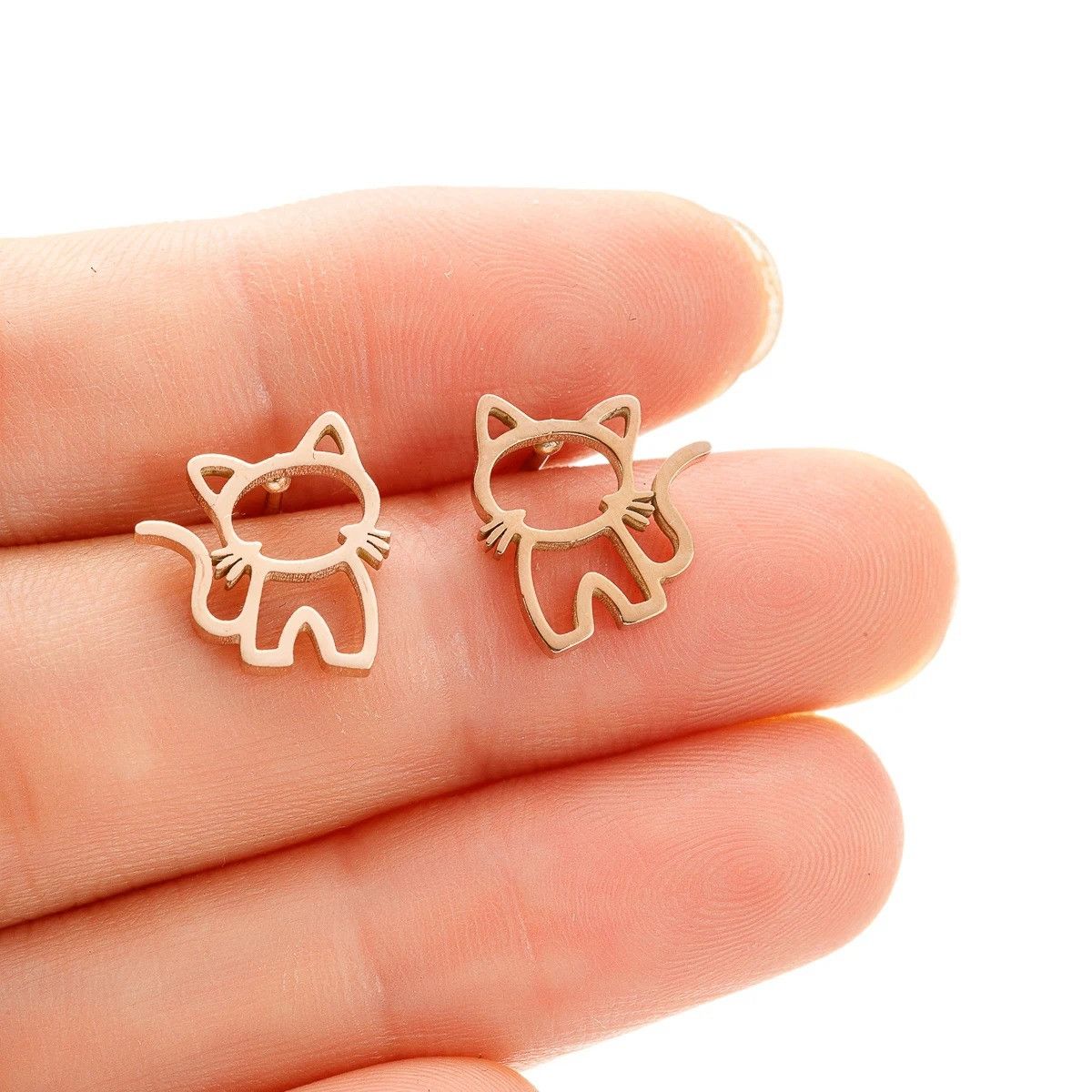 Jewelry Cute Cat Stud Earrings Charm Stainless Earring Gift Size ONE SIZE - 2 Thumbnail