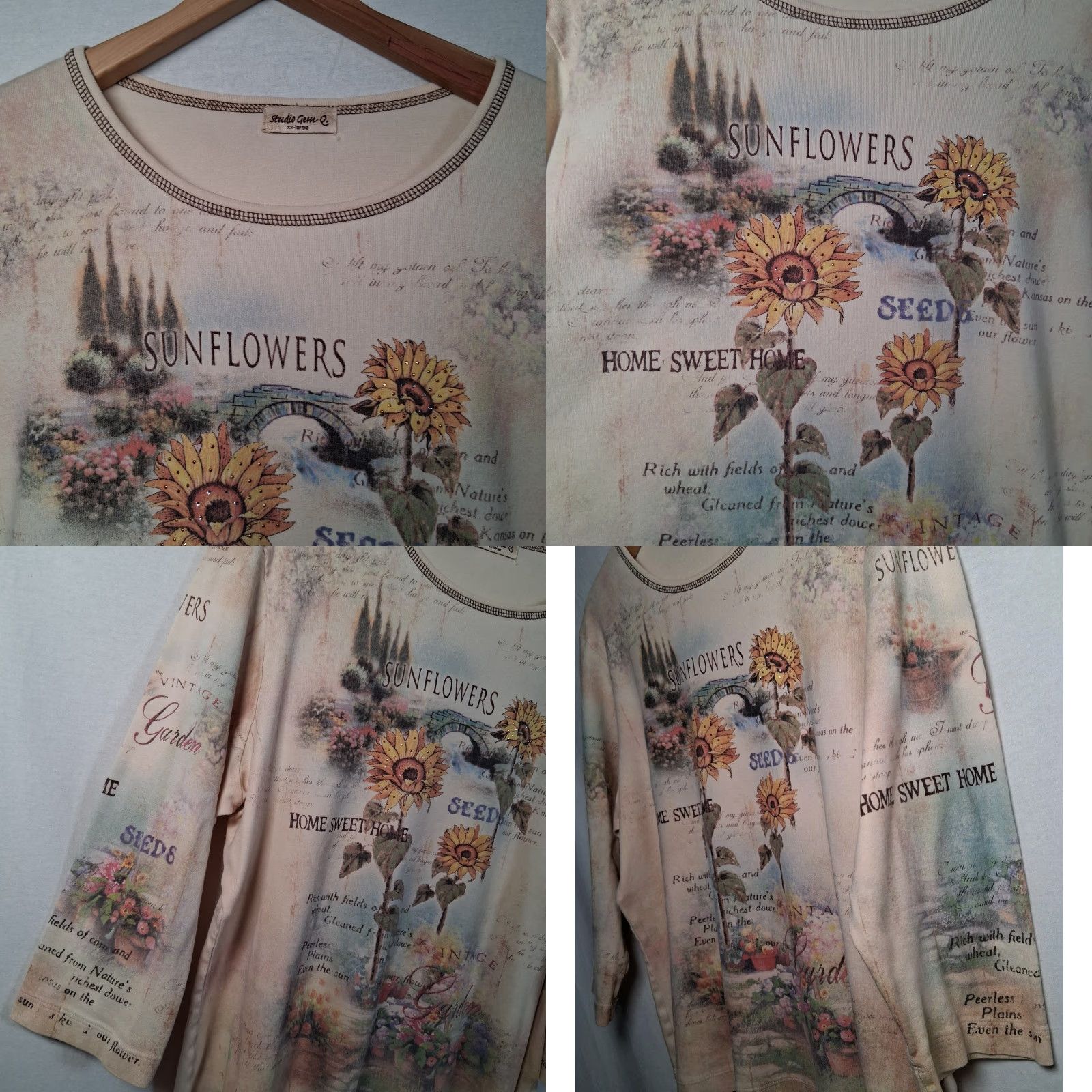 Vintage VINTAGE Studio Gem Sunflower Shirt XXL Womens 3/4 Sleeve Floral Knit Top Beig e Studded Cottagecore Y2K Garden Flower Holiday Casual Size XXL / US 16-18 / IT 52-54 - 10 Thumbnail