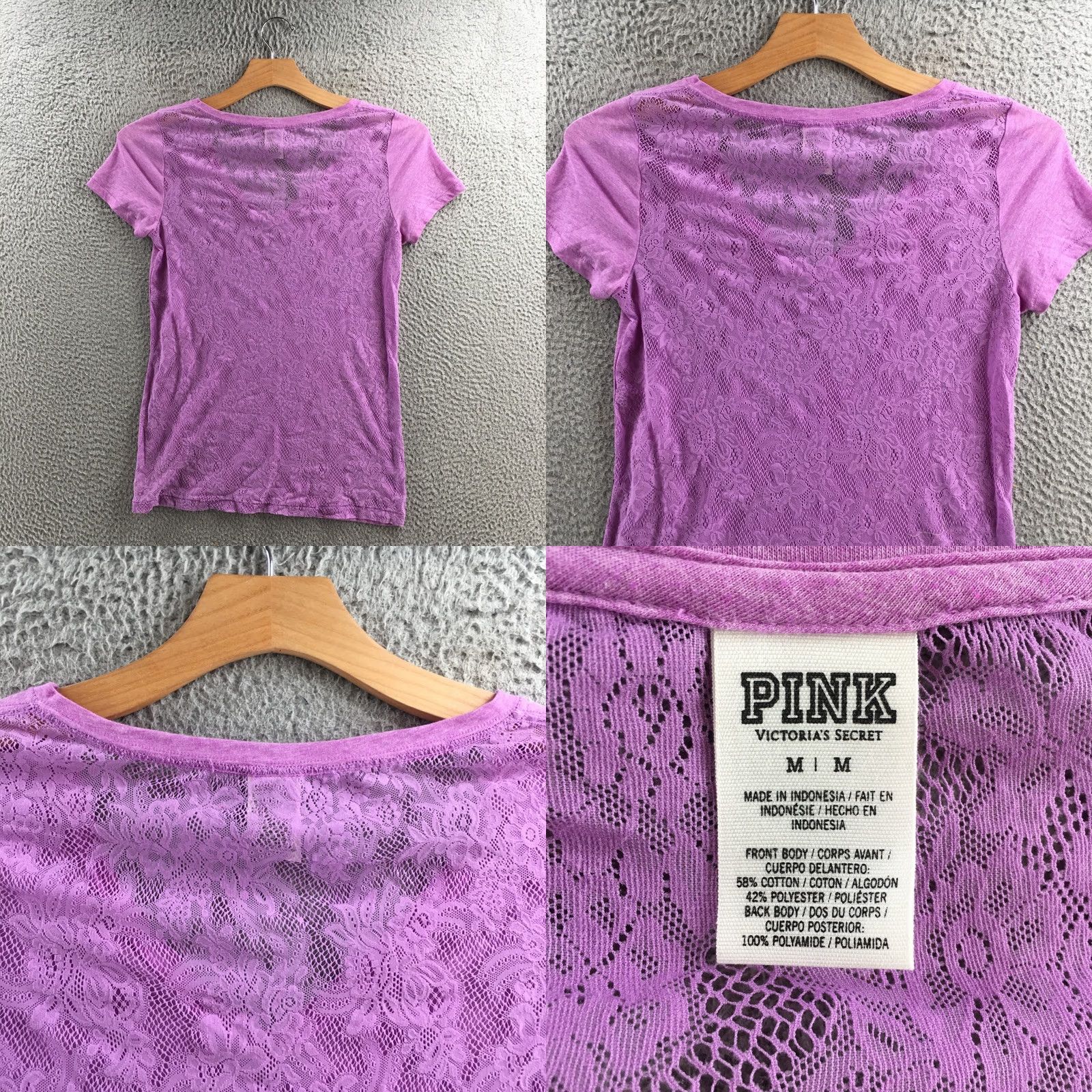 Victoria's Secret Victoria's Secret PINK Top Womens M Purple V-Neck Tee Lace Back Graphic Logo Shirt Size M / US 6-8 / IT 42-44 - 8 Thumbnail