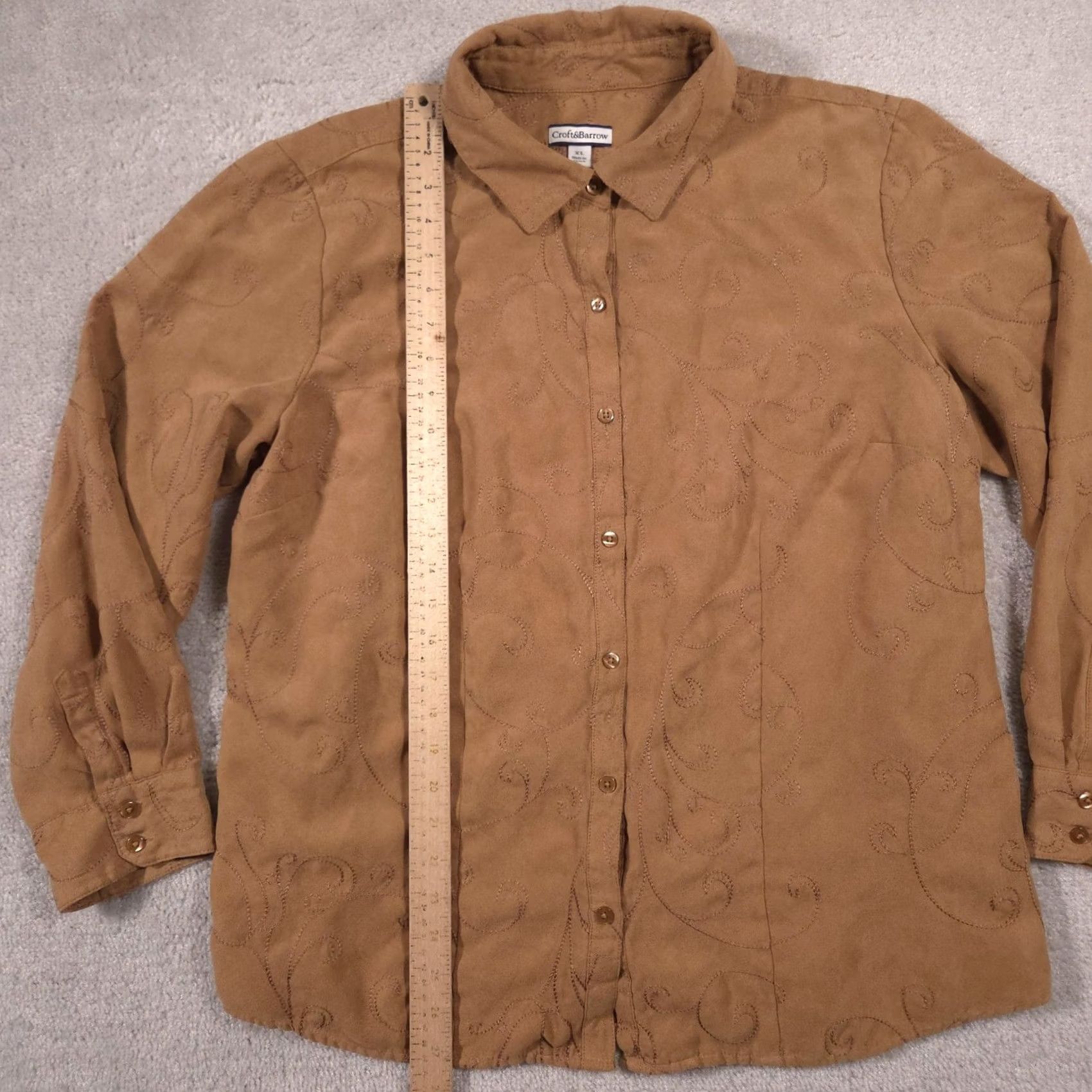 Croft & Barrow Croft & Barrow Shirt Womens XL Brown Paisley Embroidered Button Front Top Size XL / US 12-14 / IT 48-50 - 6 Thumbnail