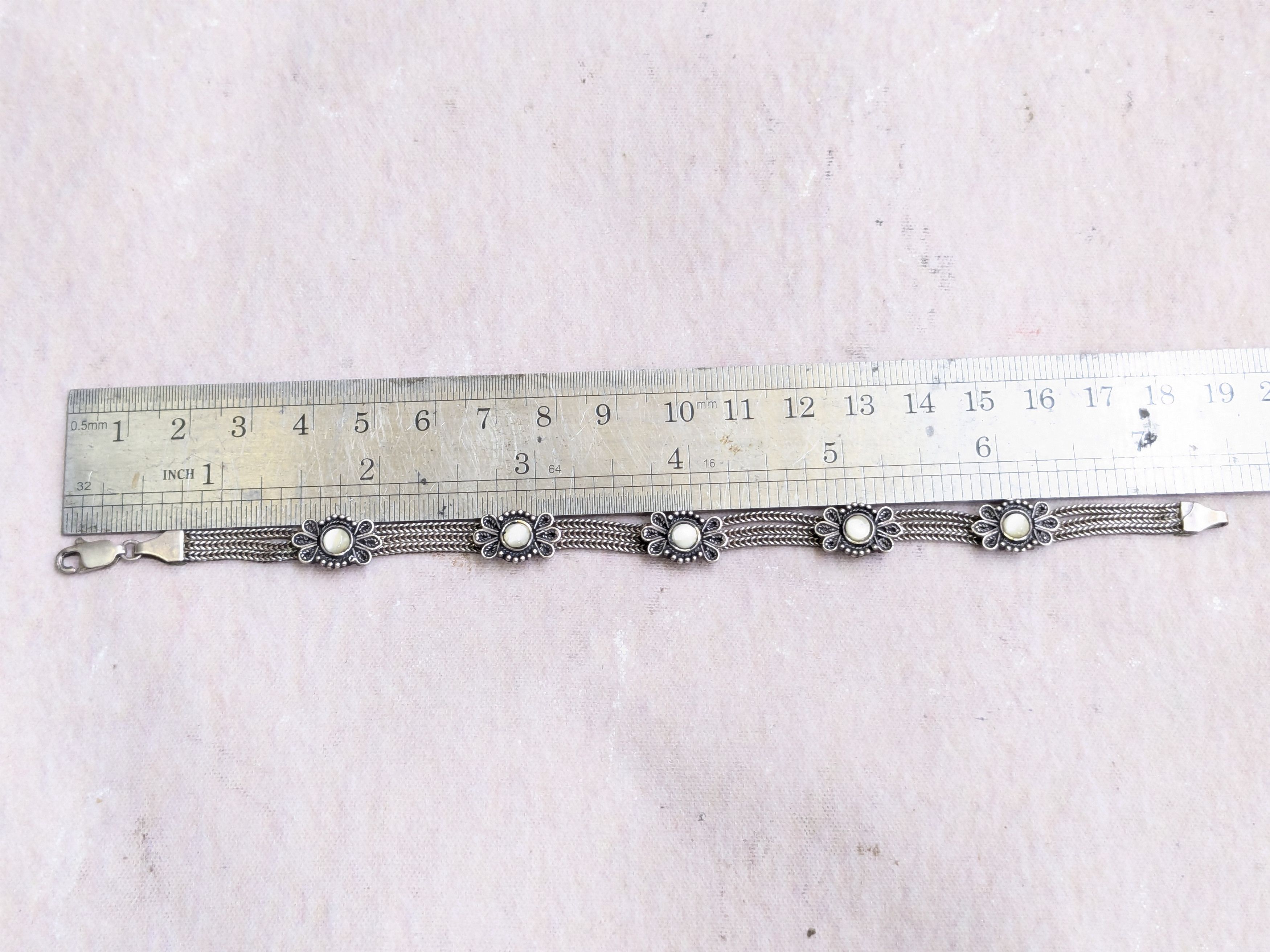 Jewelry Vintage Sterling Silver Bracelet Flower 7.5 Size ONE SIZE - 13 Thumbnail