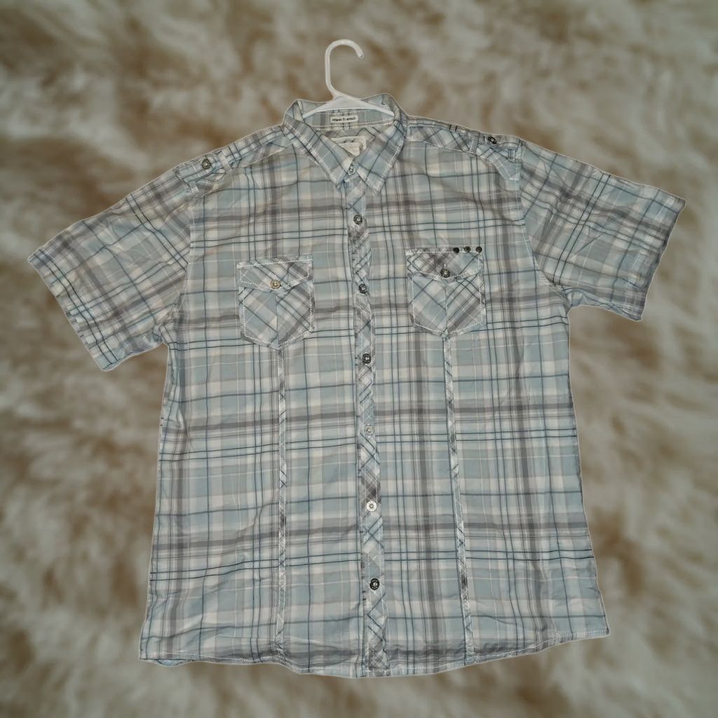 BKE BKE Button-Up Shirt XL Men's Short Sleeve Athletic Fit Stretch Green/Gray Plaid Size US XL / EU 56 / 4 - 1 Thumbnail