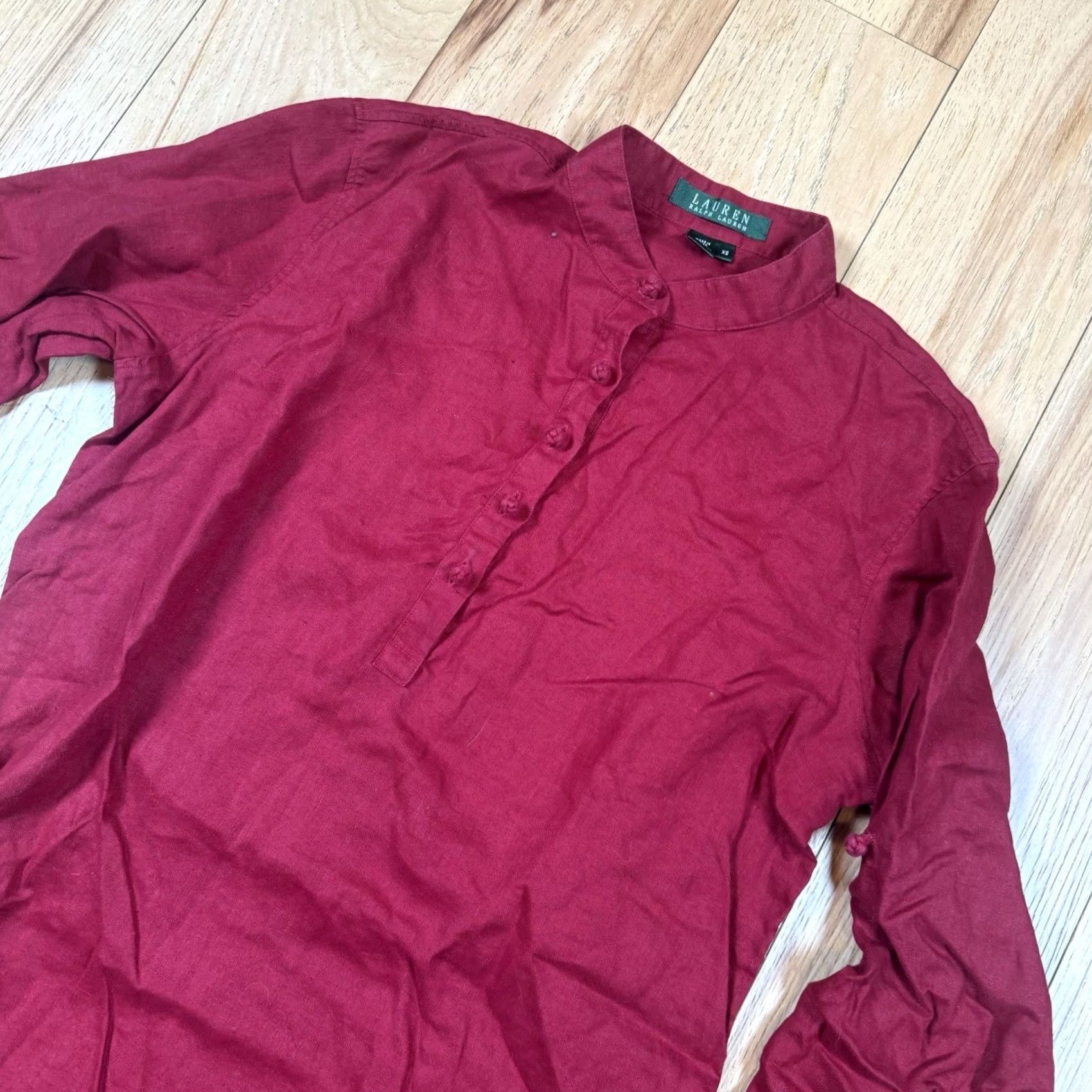 Ralph Lauren VINTAGE? (No) Lauren Ralph Lauren Tunic Shirt Women XS Regular Linen Red Roll Tab Sleeve 100% Linen Women Girls? Size XS / US 0-2 / IT 36-38 - 2 Thumbnail