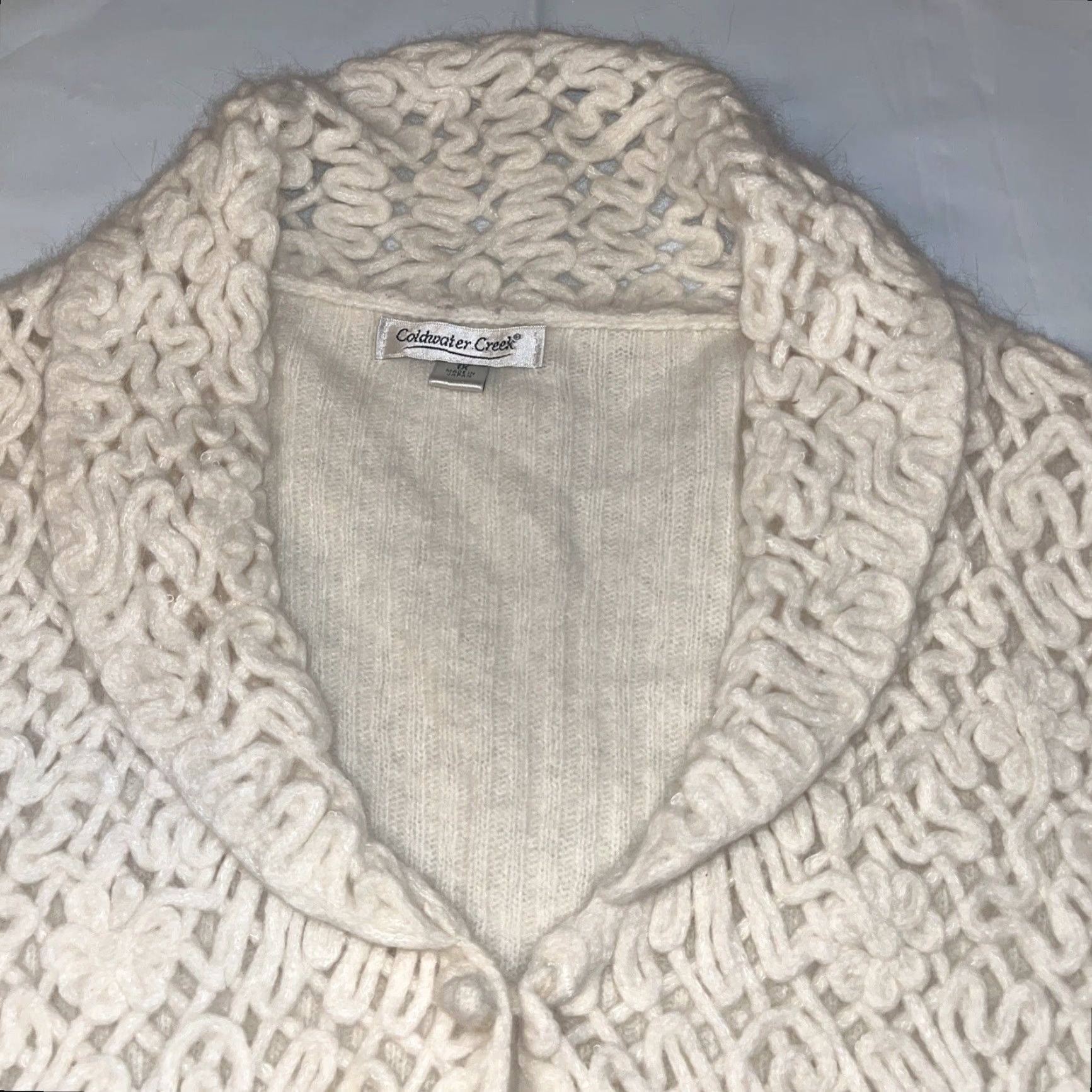 Coldwater Creek VINTAGE Coldwater Creek Angora Cardigan Sweater 1X Open Knit Cowl Neck Ivory Womens Pullover Size XL / US 12-14 / IT 48-50 - 5 Thumbnail