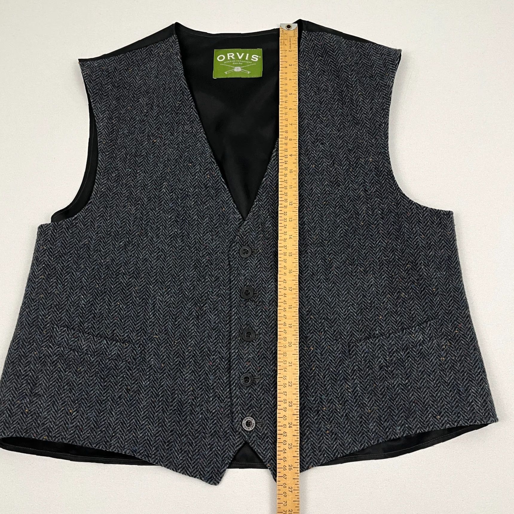 Orvis VINTAGE Orvis Waistcoat Mens 2XL Blue Tweed Herringbone Wool Suit Jacket Vest ORVIS Waistcoat 2XL Blue Tweed Wool Vest Mens Size US XXL / EU 58 / 5 - 4 Thumbnail