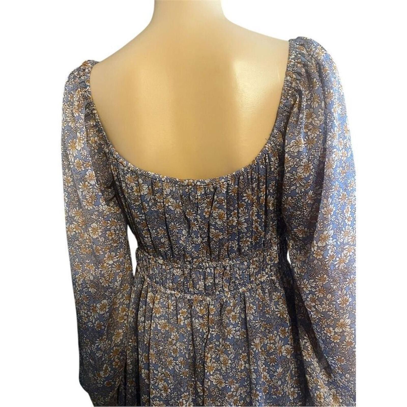Nunn Bush Blush Women's M Floral Smocked Long Sleeve Midi Dress Boho Size M / US 6-8 / IT 42-44 - 6 Thumbnail