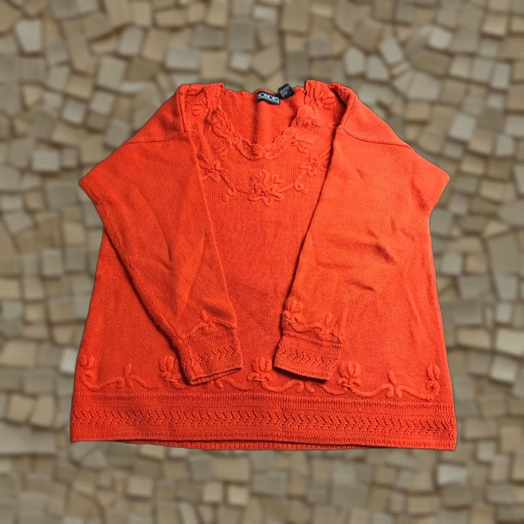 Vintage Honors Sweater Women Size Medium Orange Knit Pullover Round Neck Womens Size M / US 6-8 / IT 42-44 - 1 Thumbnail