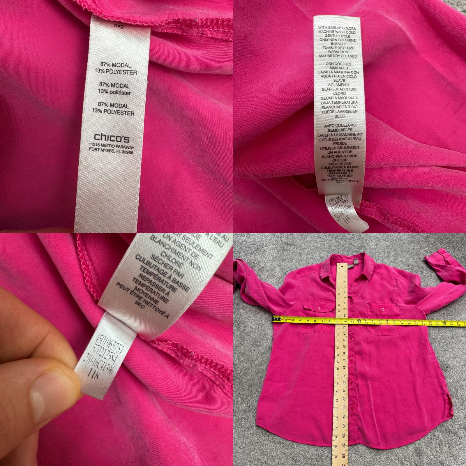 Vintage Chico's Shirt Womens 2 XL Pink Long Sleeve Button-Up Modal Sueded Brushed Casual Lightweight Regular Fit Size XL / US 12-14 / IT 48-50 - 8 Thumbnail