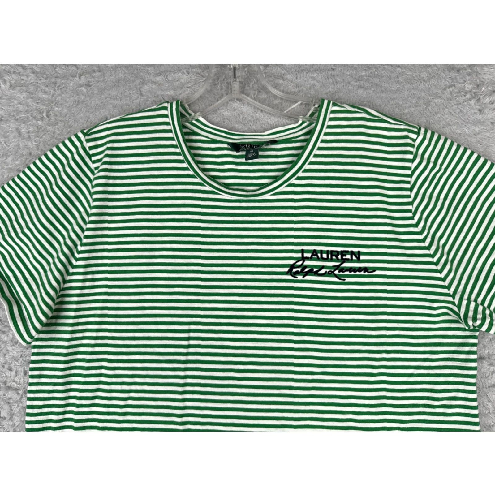 Polo Ralph Lauren Lauren Ralph Lauren Shirt Green Stripe Juniors Extra Large 100% Cotton Crew Neck Size XL / US 12-14 / IT 48-50 - 4 Thumbnail