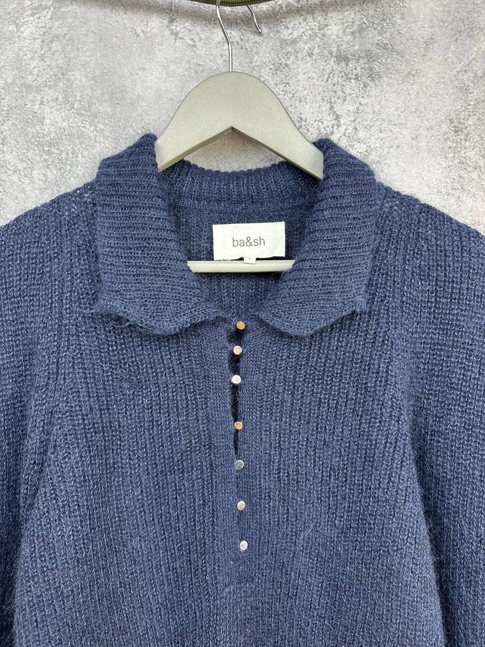 ba&sh Ba&Sh Puffed Sleeve Knit Polo Mohair/Wool Sweater Navy Size S / US 4 / IT 40 - 5 Thumbnail