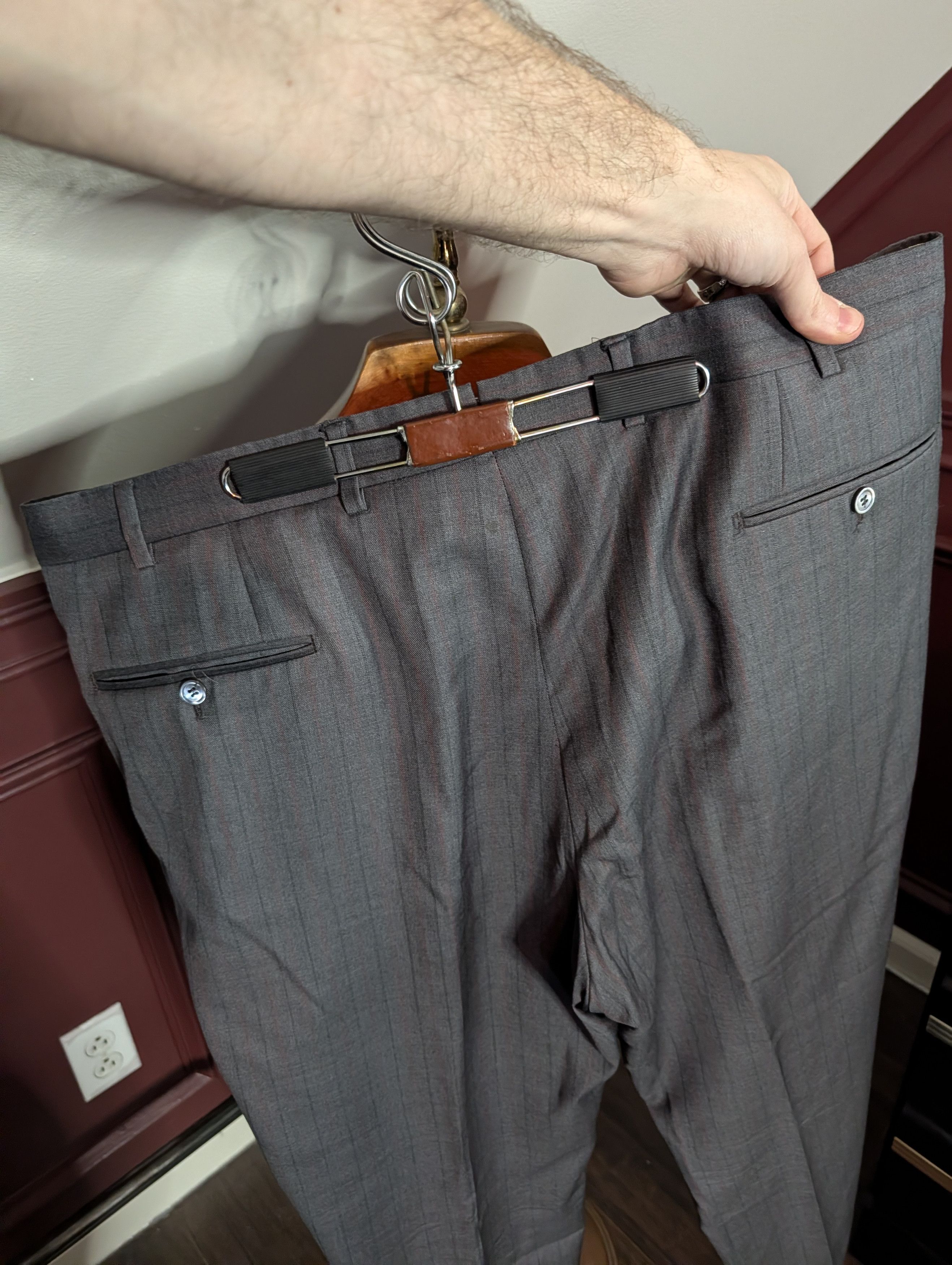 Isaia Timeless 140s wool pinstriped logo embroidery cuff pants Size US 40 / EU 56 - 10 Thumbnail