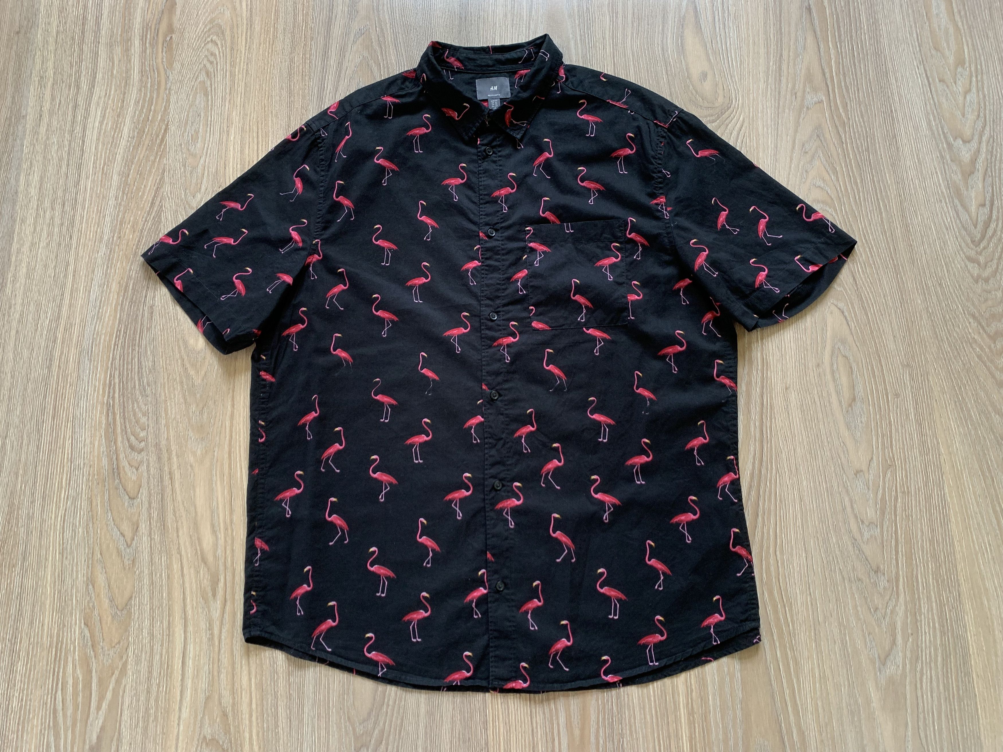 H&M H&M Regular Fit Hawaiian Shirt Flamingo Overprint Size US XL / EU 56 / 4 - 2 Thumbnail