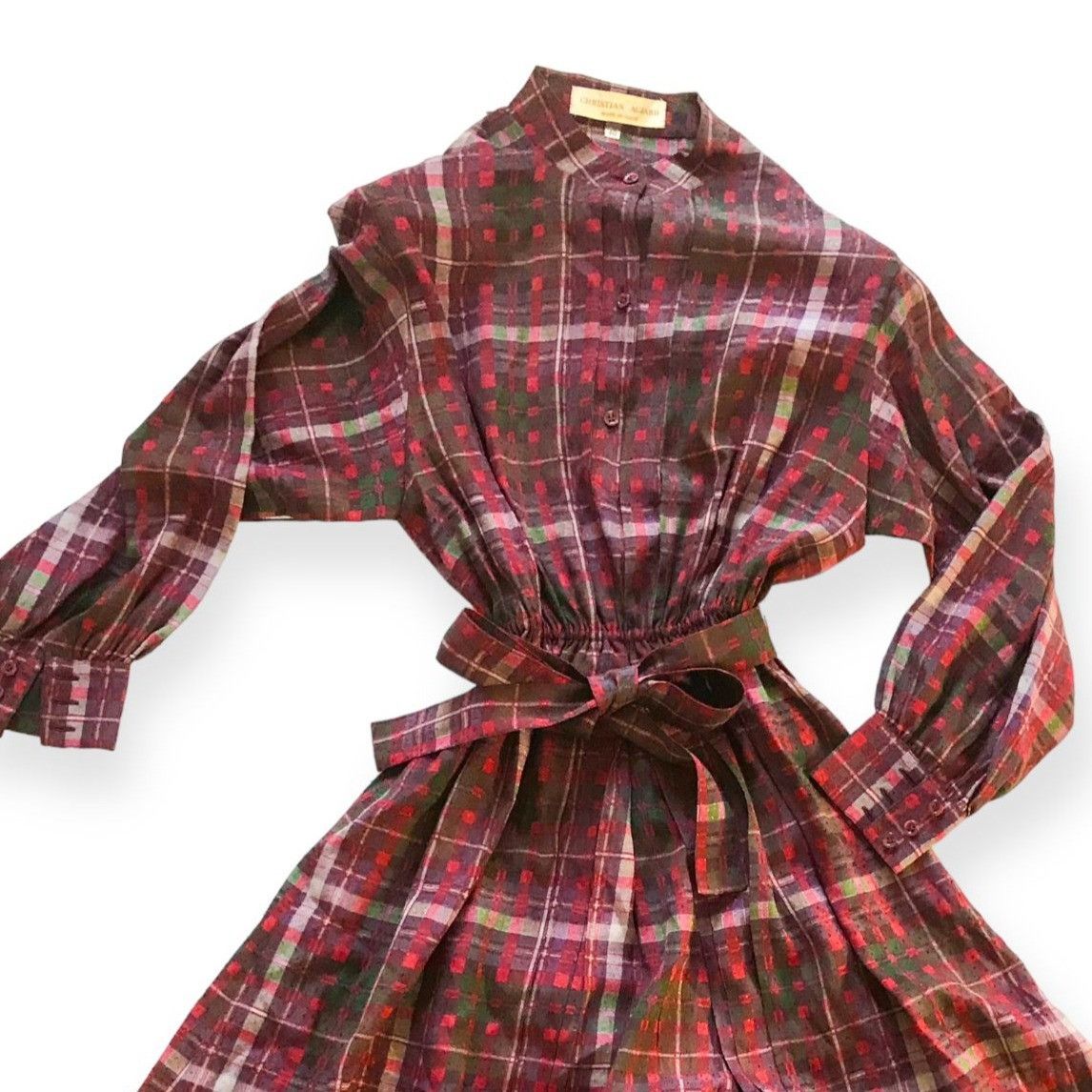 Other 1980s Christian Aujard Plaid Silk Midi Dress Made in Italy Size S / US 4 / IT 40 - 6 Thumbnail