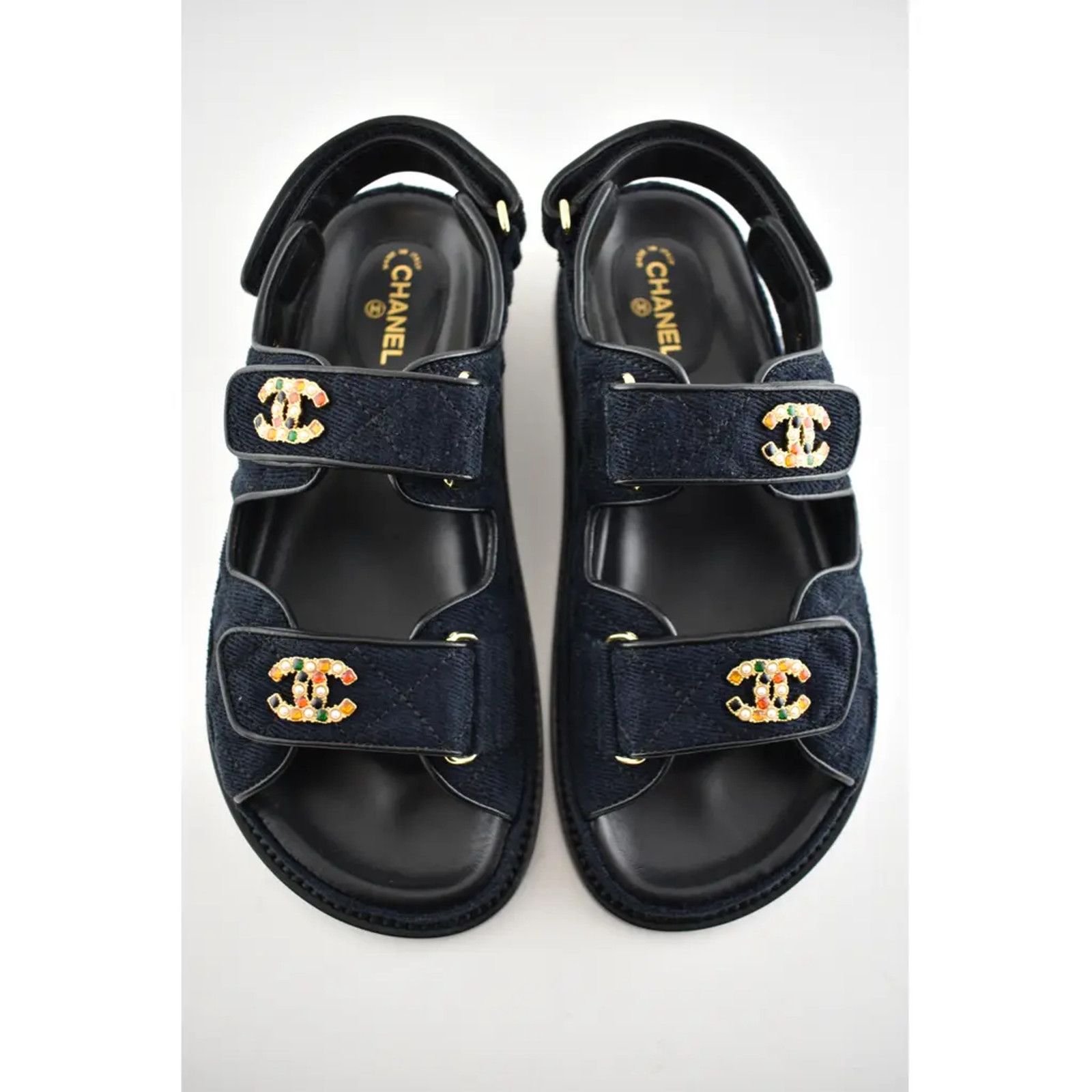 Chanel Chanel 21A Blue Velvet Denim CC Logo Mule Slide Strap Size US 5.5 / IT 35.5 - 5 Thumbnail