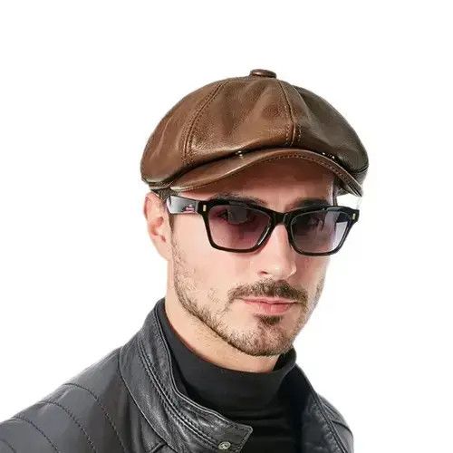 VIBE Cowhide Beret Warm Winter Genuine Leather Size ONE SIZE - 5 Thumbnail