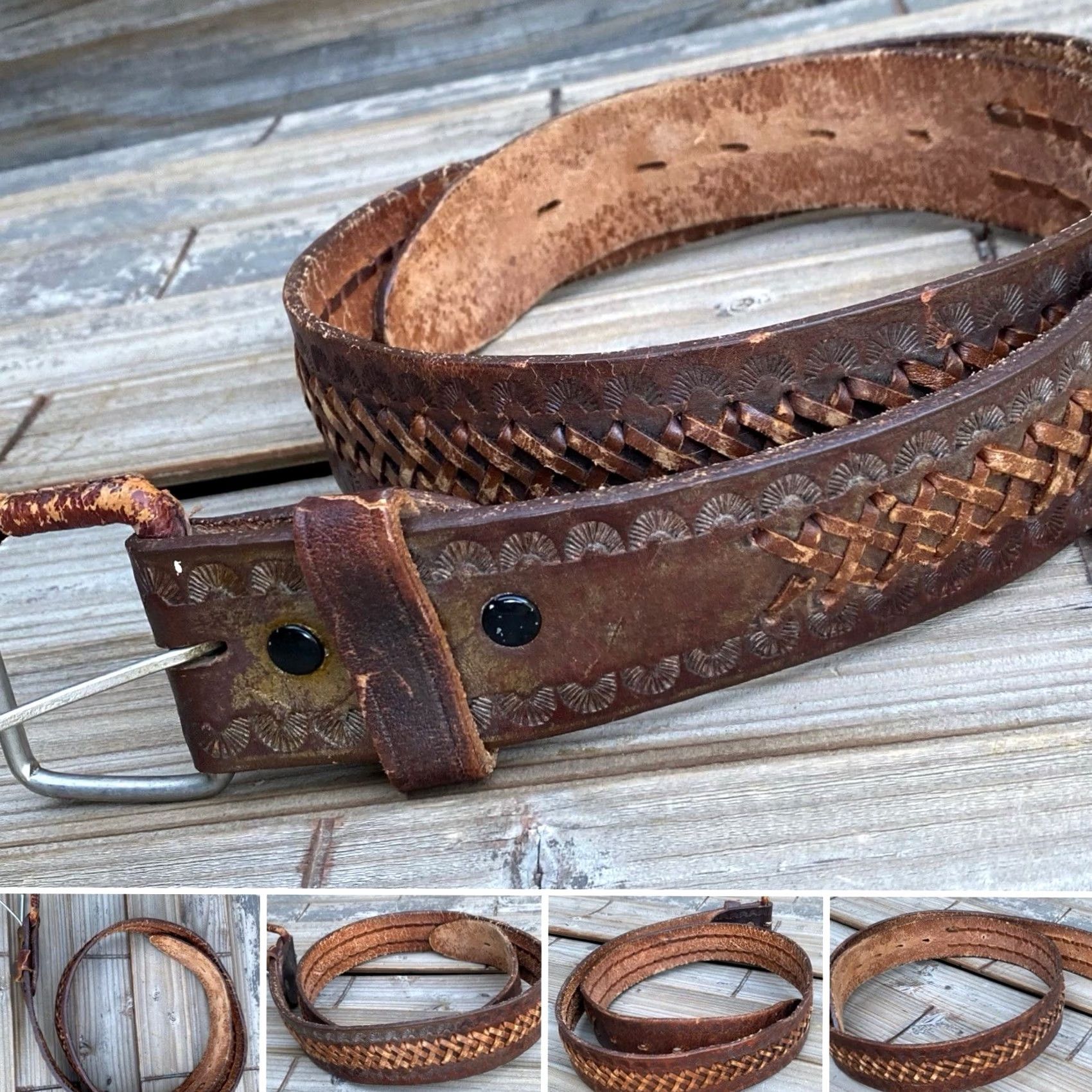 Vintage VINTAGE Hand-Tooled Leather Belt 60s 70s Size 40 Brown Unbranded Western Rockabilly Size ONE SIZE - 2 Thumbnail