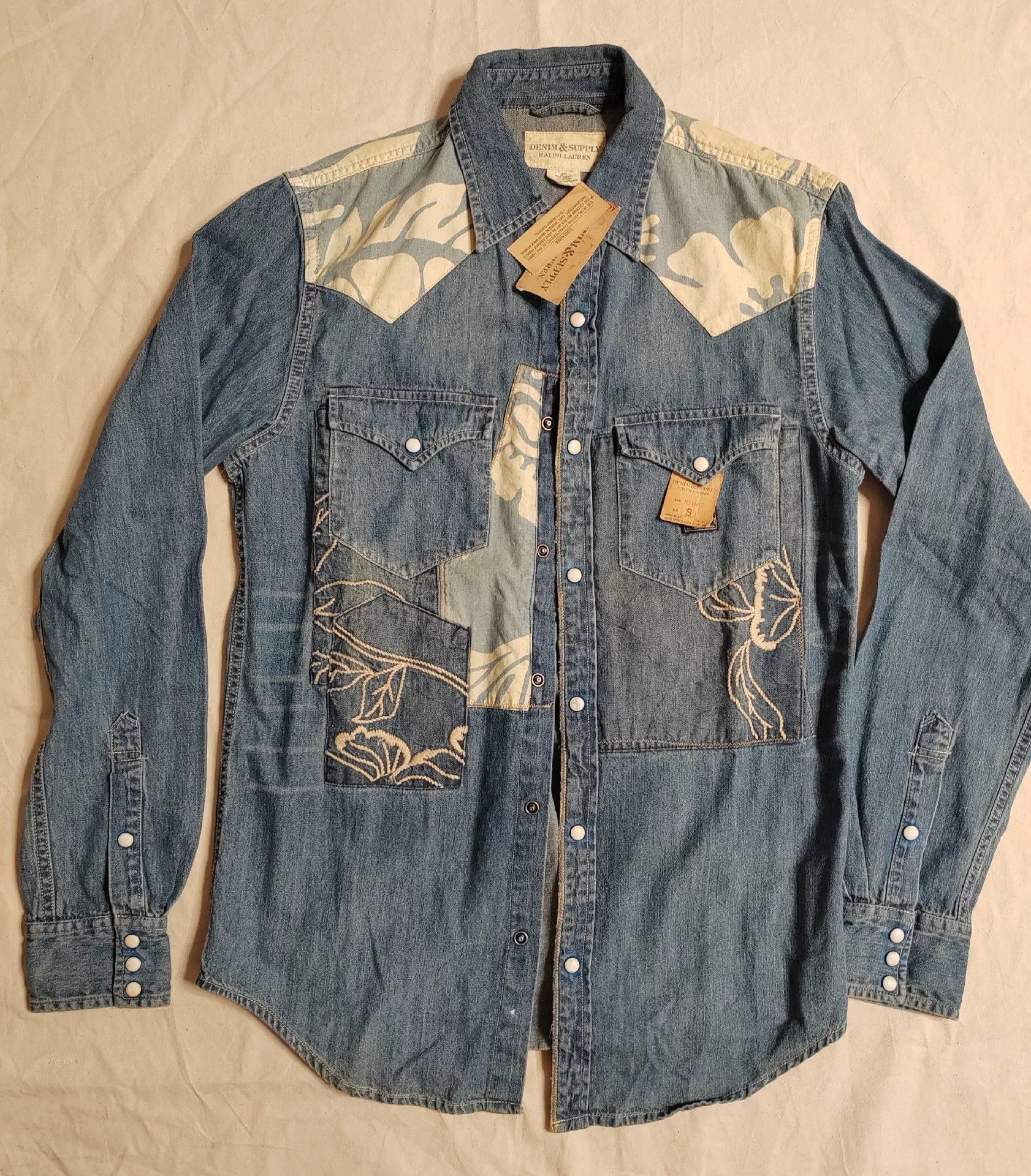RRL Ralph Lauren RRL Denim Distressed Patch Shirt Size US S / EU 44-46 / 1 - 1 Thumbnail