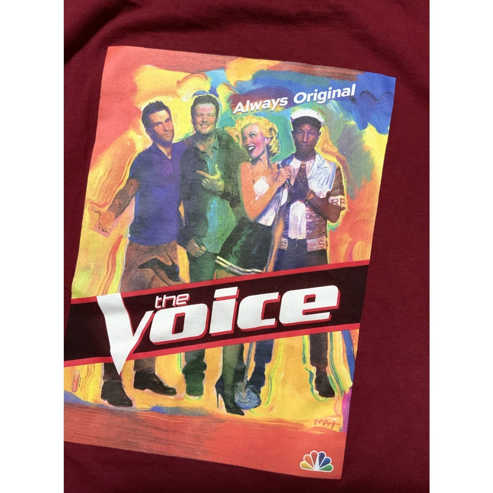 Port & Company NBC The Voice T-Shirt Port & Company Men S Maroon TV Show Graphic S/S Pharrell Williams Adam Levine Christina Aguilera Blake Shelton 2010s Mens Shirt Size US S / EU 44-46 / 1 - 2 Thumbnail