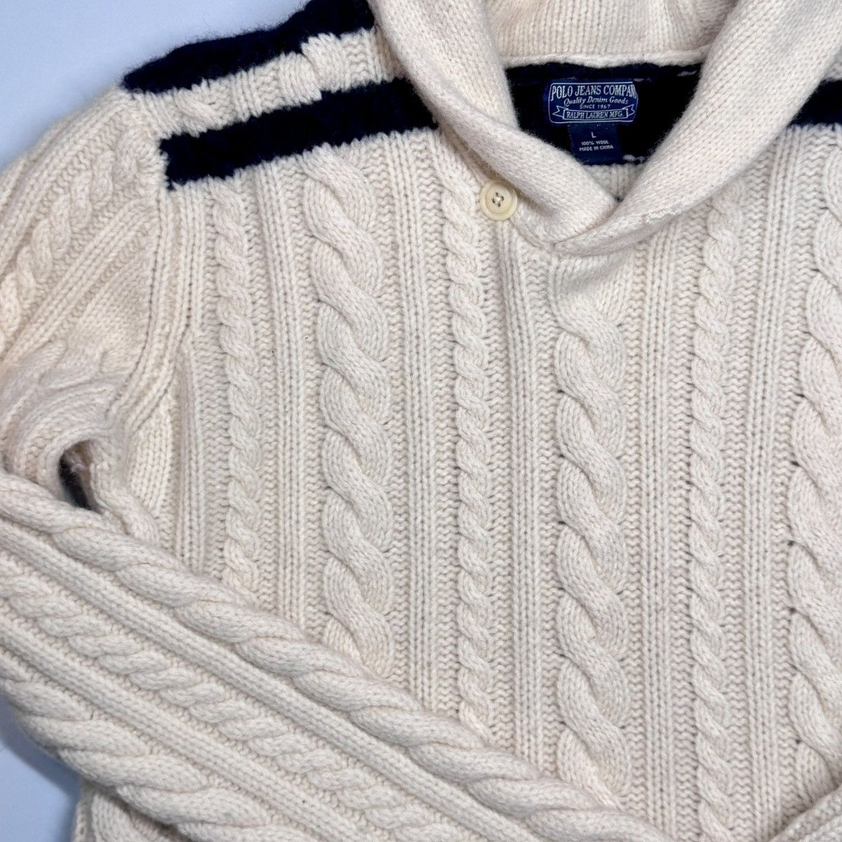 Ralph Lauren 90s Polo Jeans Company by Ralph Lauren 100% Wool Shawl Cable Size L / US 10 / IT 46 - 5 Thumbnail