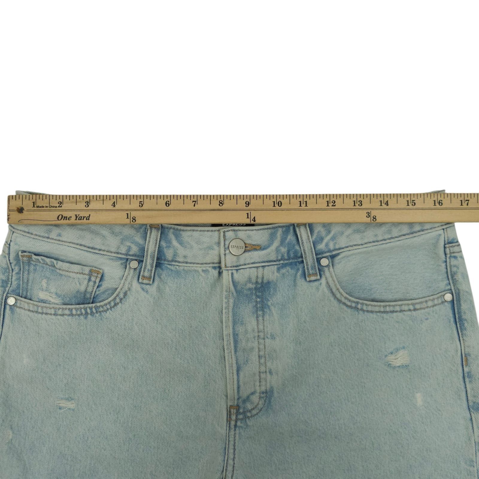Express Express Denim Shorts Womens 10 Light Wash Boho Mid Rise Raw Size 32" / US 10 / IT 46 - 3 Thumbnail