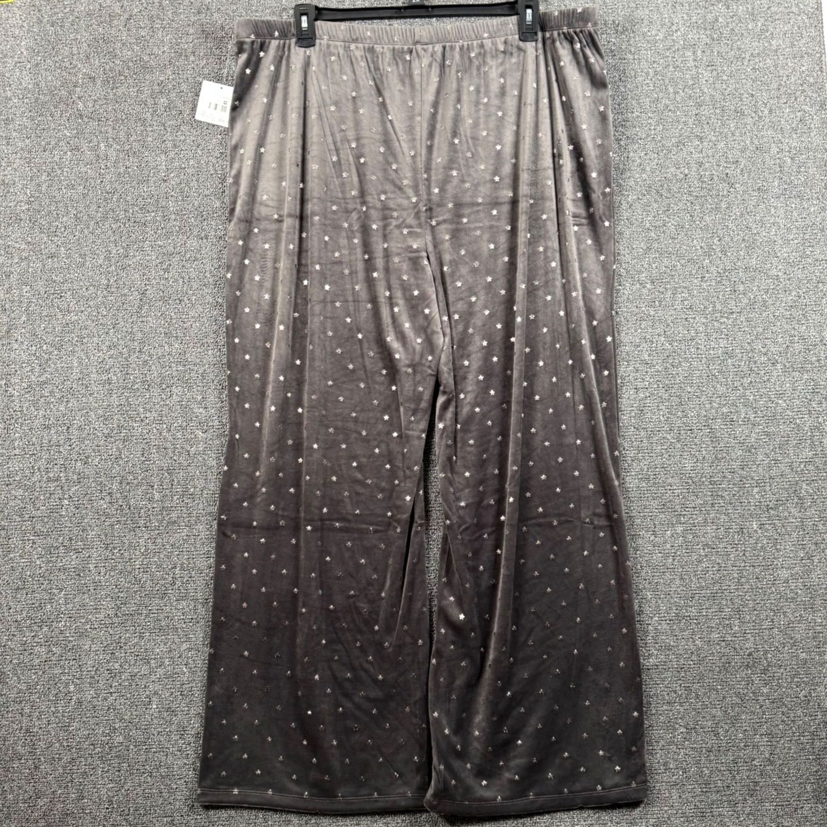 Velour Tranquil & True Women 2X Gray Velour Foil Star Pajama Pant Lounge Celestial Cozy Size 40" / US 18 - 2 Thumbnail
