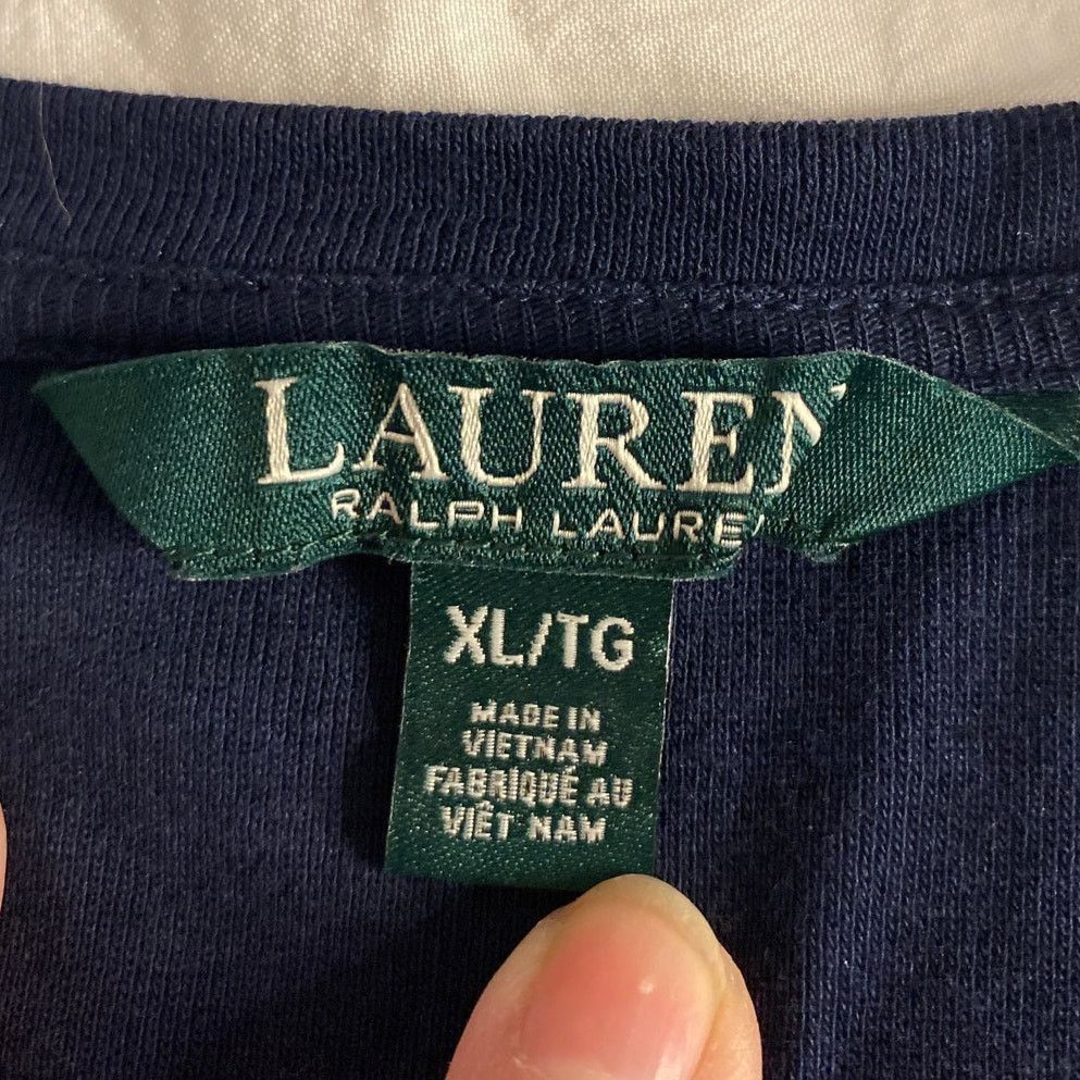 Lauren Ralph Lauren Classic Minimalist Navy Blue Cotton V-Neck Tee XL Size XL / US 12-14 / IT 48-50 - 3 Thumbnail