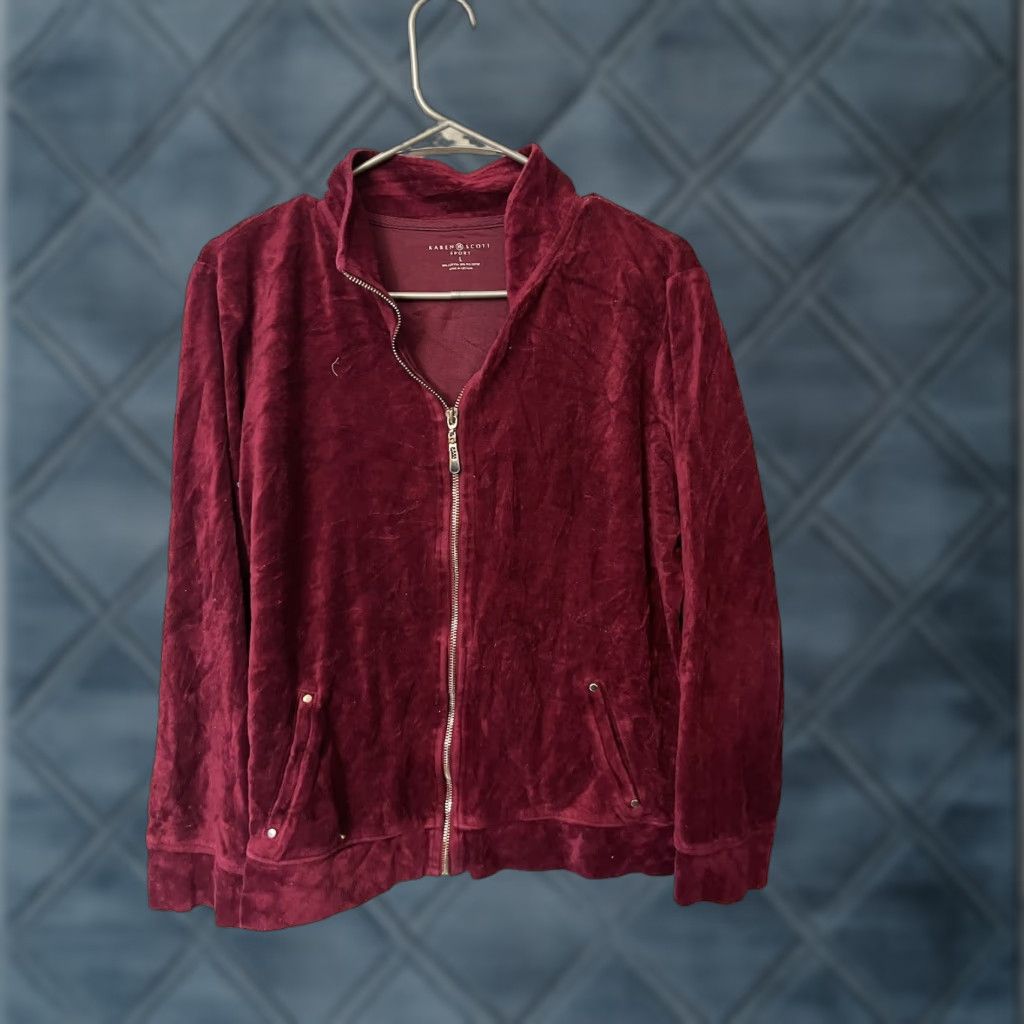Vintage Karen Scott Womens Jacket Velour Full Zip Burgundy Red Knit L Adults Size L / US 10 / IT 46 - 1 Thumbnail