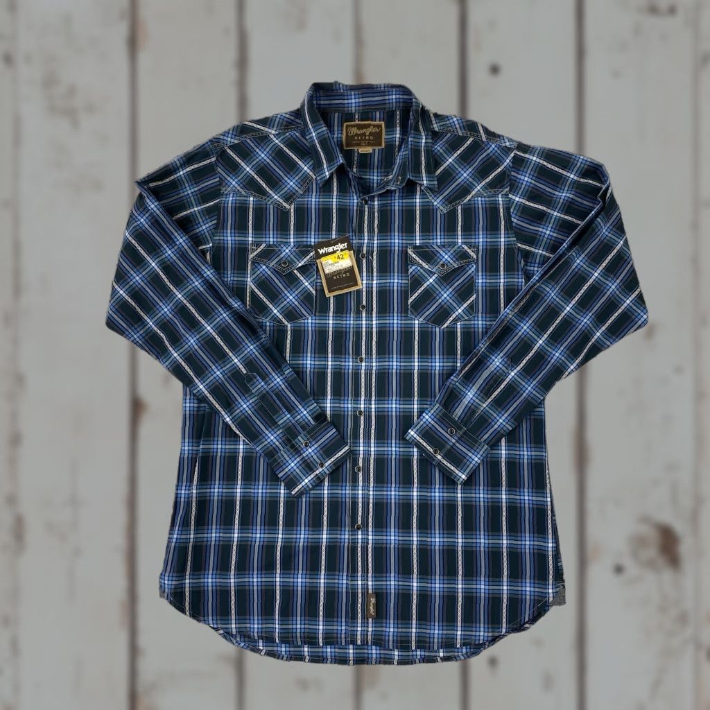 Wrangler Wrangler Shirt Men 2XLT Plaid Western Retro Pearl Snap Cowboy Button-Up Long Sleeve Vol. New with Tags Size US XXL / EU 58 / 5 - 1 Thumbnail