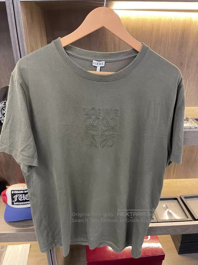 Loewe Loewe Olive green pure cotton short-sleeve T-shirt with ch Size US M / EU 48-50 / 2 - 1 Thumbnail