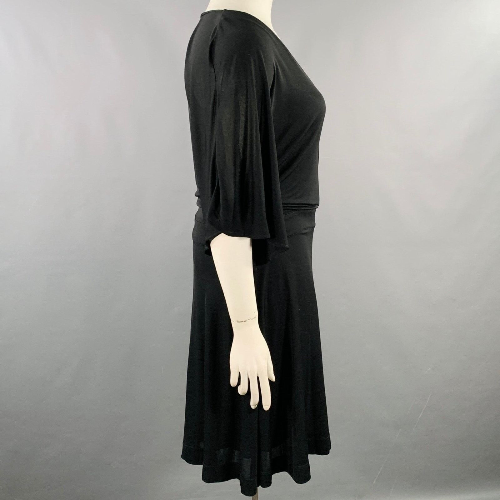Gucci GUCCI Size L Black Viscose V-Neck Midi Dress Size L / US 10 / IT 46 - 2 Thumbnail