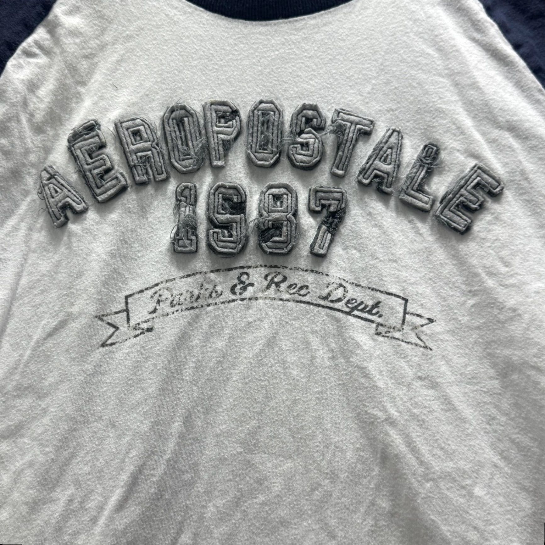 Aeropostale VINTAGE Aeropostale Shirt Mens 2XL White Navy Raglan 1987 Graphic Tee Parks Rec Logo Size US XXL / EU 58 / 5 - 4 Thumbnail