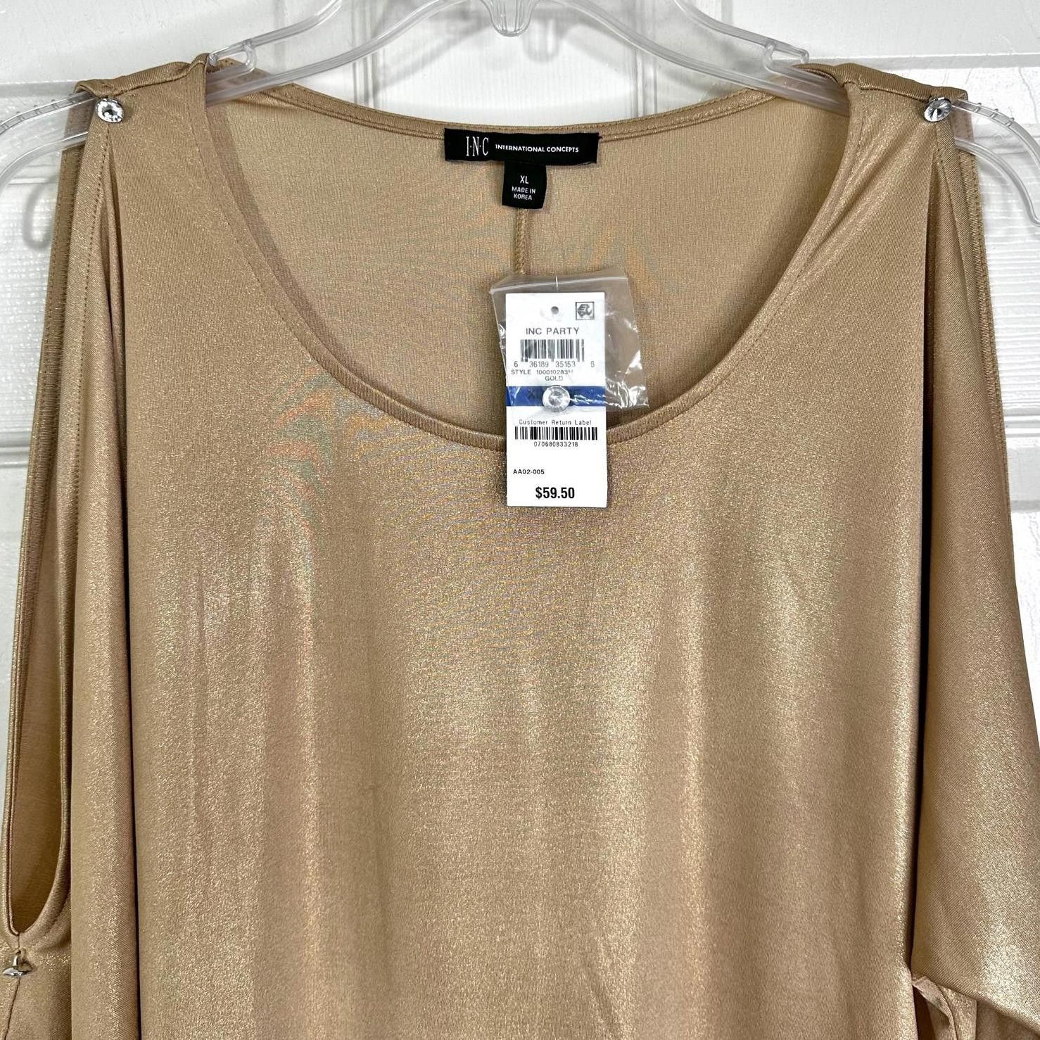 I.N.C NWT INC Int'l Concepts Cold Shoulder Top Gold Women XL Size XL / US 12-14 / IT 48-50 - 3 Thumbnail