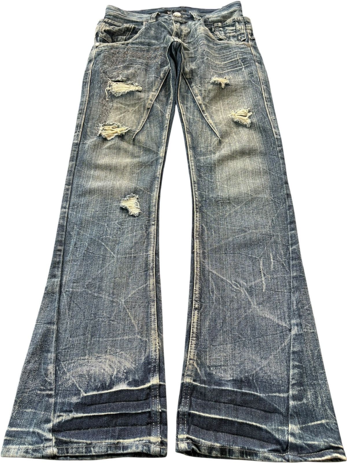 If Six Was Nine Rare Japanese Brand Double Waist Wing Design Flare Jeans Size US 31 - 1 Thumbnail