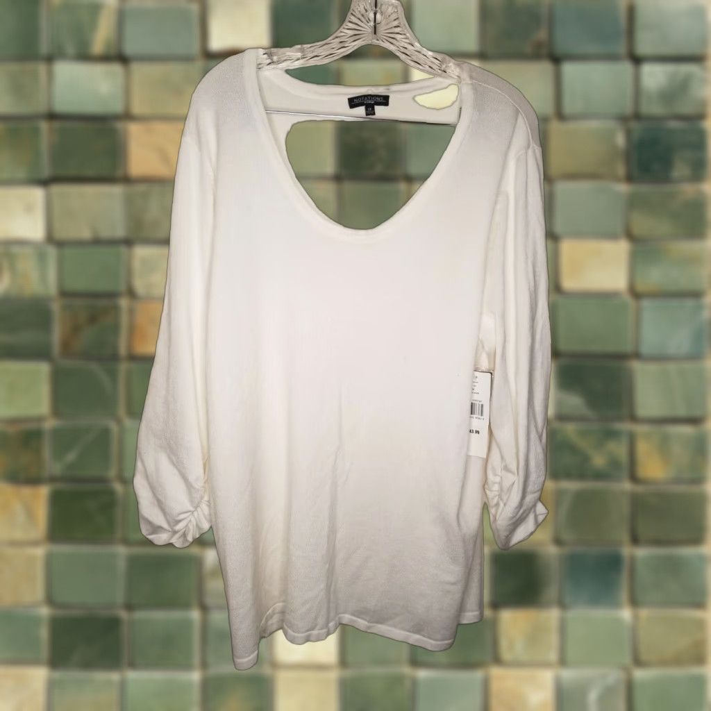 Vintage Notations Sweater Womens 3X White Scrunched Sleeves Size XXL / US 16-18 / IT 52-54 - 1 Thumbnail