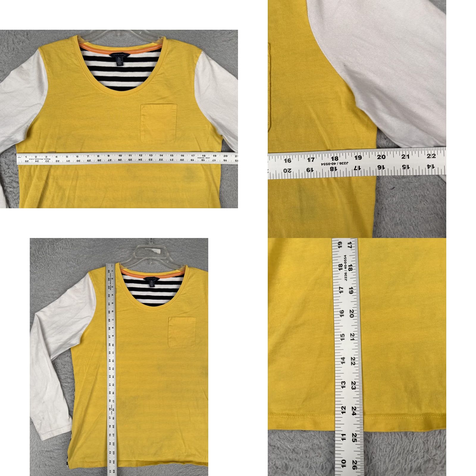 Tommy Hilfiger Tommy Hilfiger Shirt Womens XL Yellow Crew Neck Long Sleeve Pocket Striped Tee Size XL / US 12-14 / IT 48-50 - 8 Thumbnail