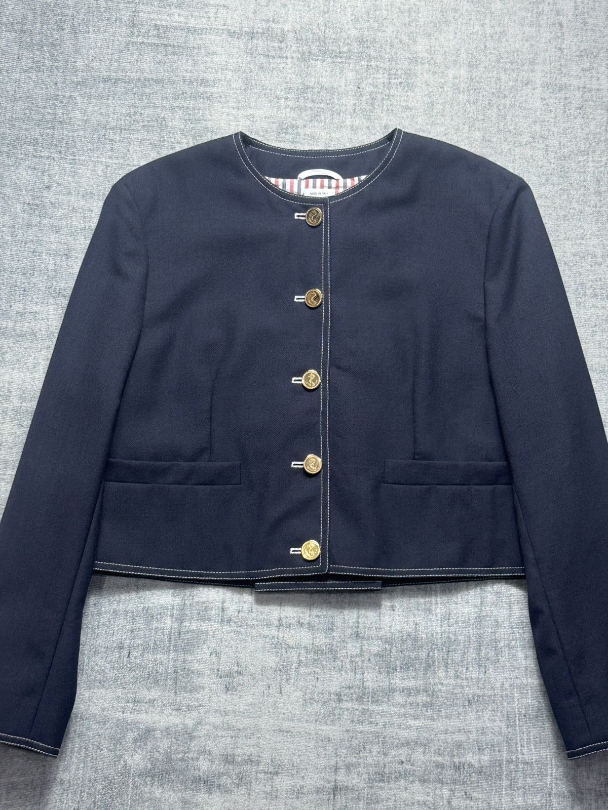 Thom Browne Fresco Box Pleat Cardigan Jacket Women Size S / US 4 / IT 40 - 4 Thumbnail