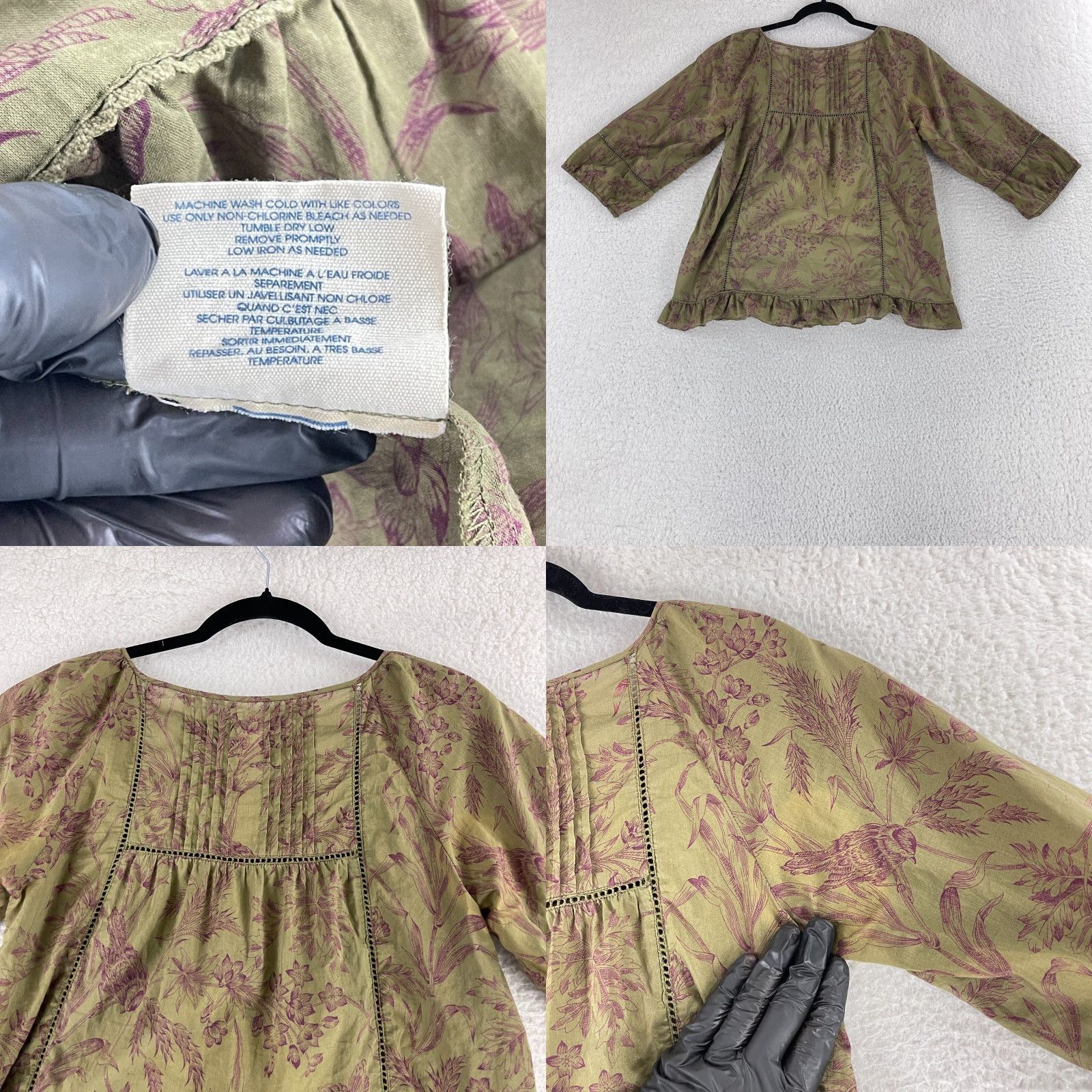 Vintage Edme & Esyllte Shirt Womens Size 6 Green Floral Peasant 3/4 Sleeve Pullover Size M / US 6-8 / IT 42-44 - 9 Thumbnail
