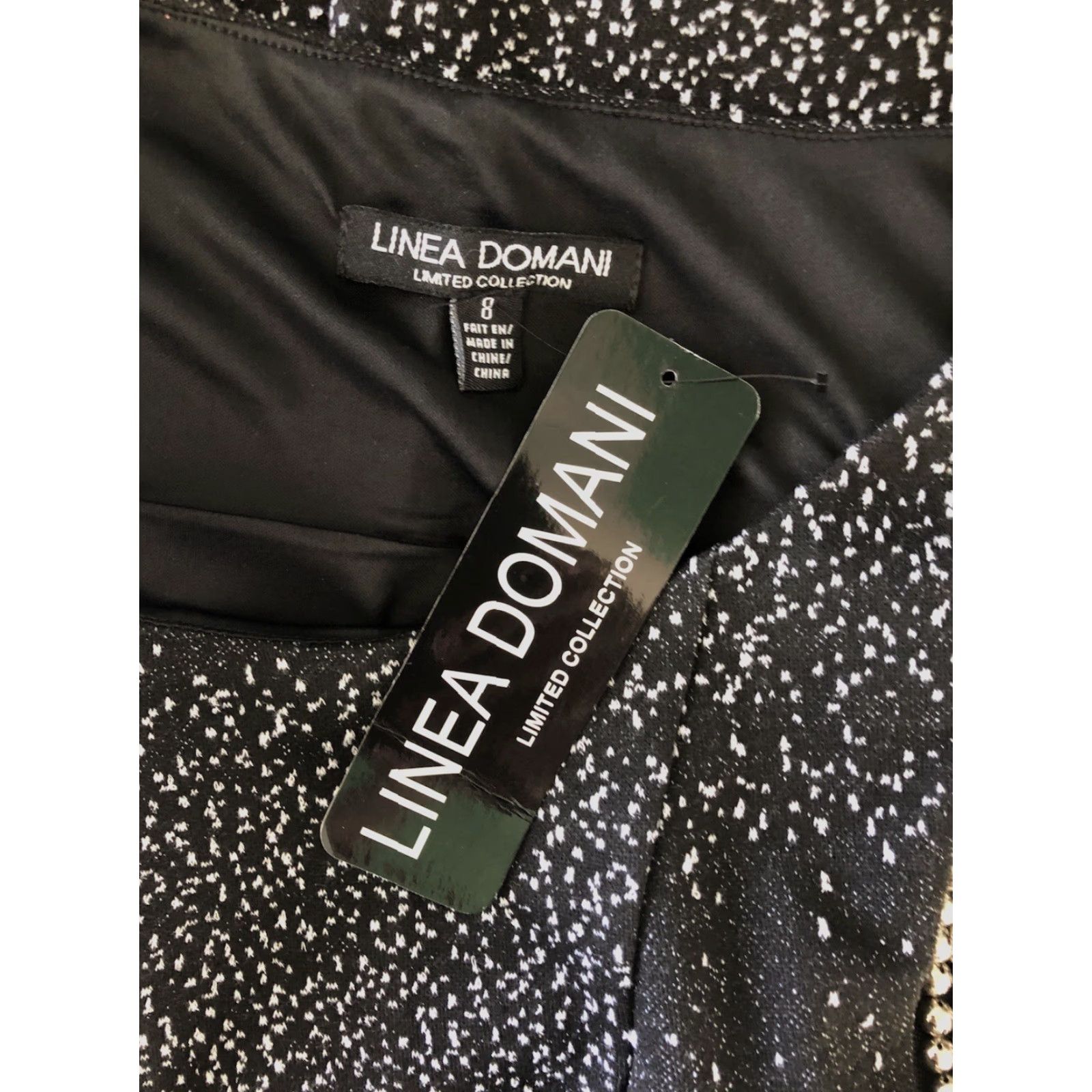 Vintage NWT Linea Domani Ltd Sleeveless Fit & Flare Dress 8 Blk Midi Bead Boat Neck Knit Size M / US 6-8 / IT 42-44 - 4 Thumbnail