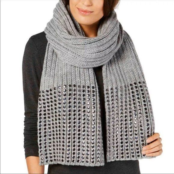 DKNY DKNY Flat-Stud Metallic Rib-Knit Scarf, Silver 14" x 82 Size ONE SIZE - 1 Thumbnail