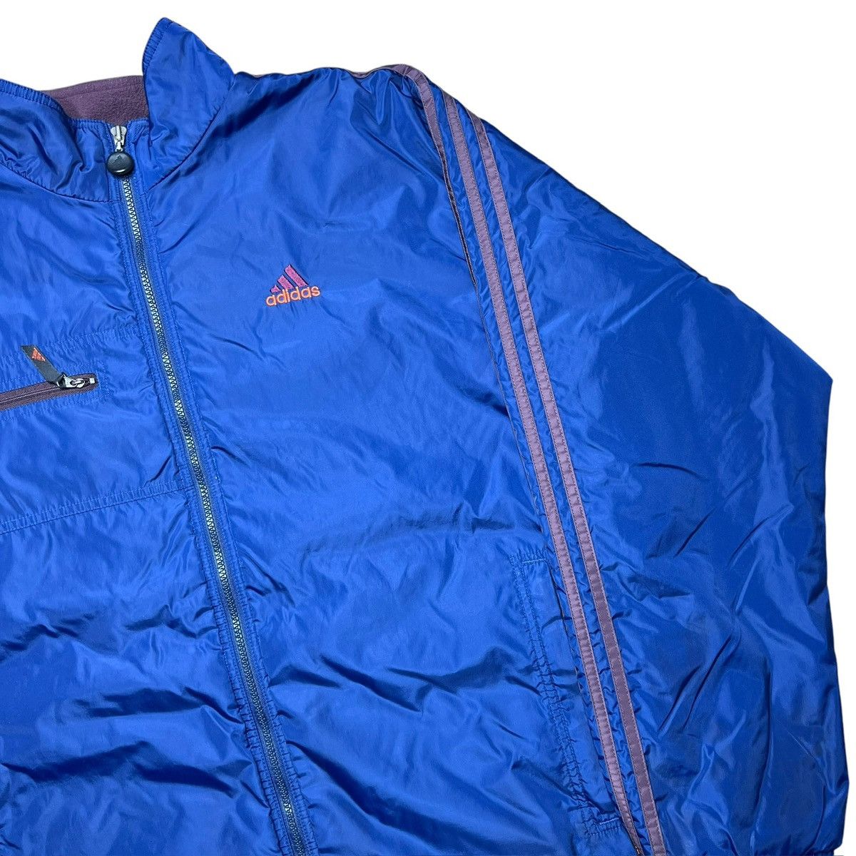 Adidas × Vintage Vintage 1990s Adidas Logo Striped Fleece Lined Anorak Jacket Size US XL / EU 56 / 4 - 16 Thumbnail