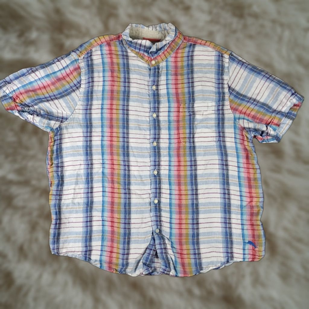 Tommy Bahama VINTAGE Tommy Bahama Shirt Men 2XL Short Sleeve Blue Plaid Linen Hawaiian Casual Size US XXL / EU 58 / 5 - 1 Thumbnail