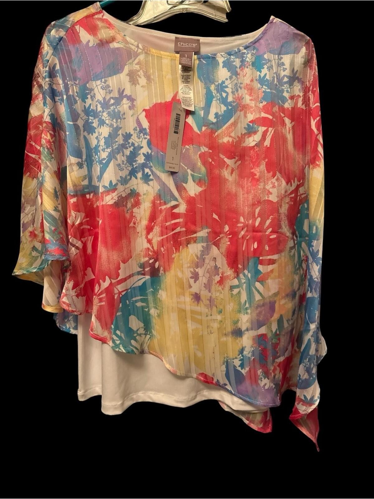 Chicos Chico’s MULTI FLORAL SHADOW JAYDEN - CYAN BLUE Size M / US 6-8 / IT 42-44 - 1 Thumbnail
