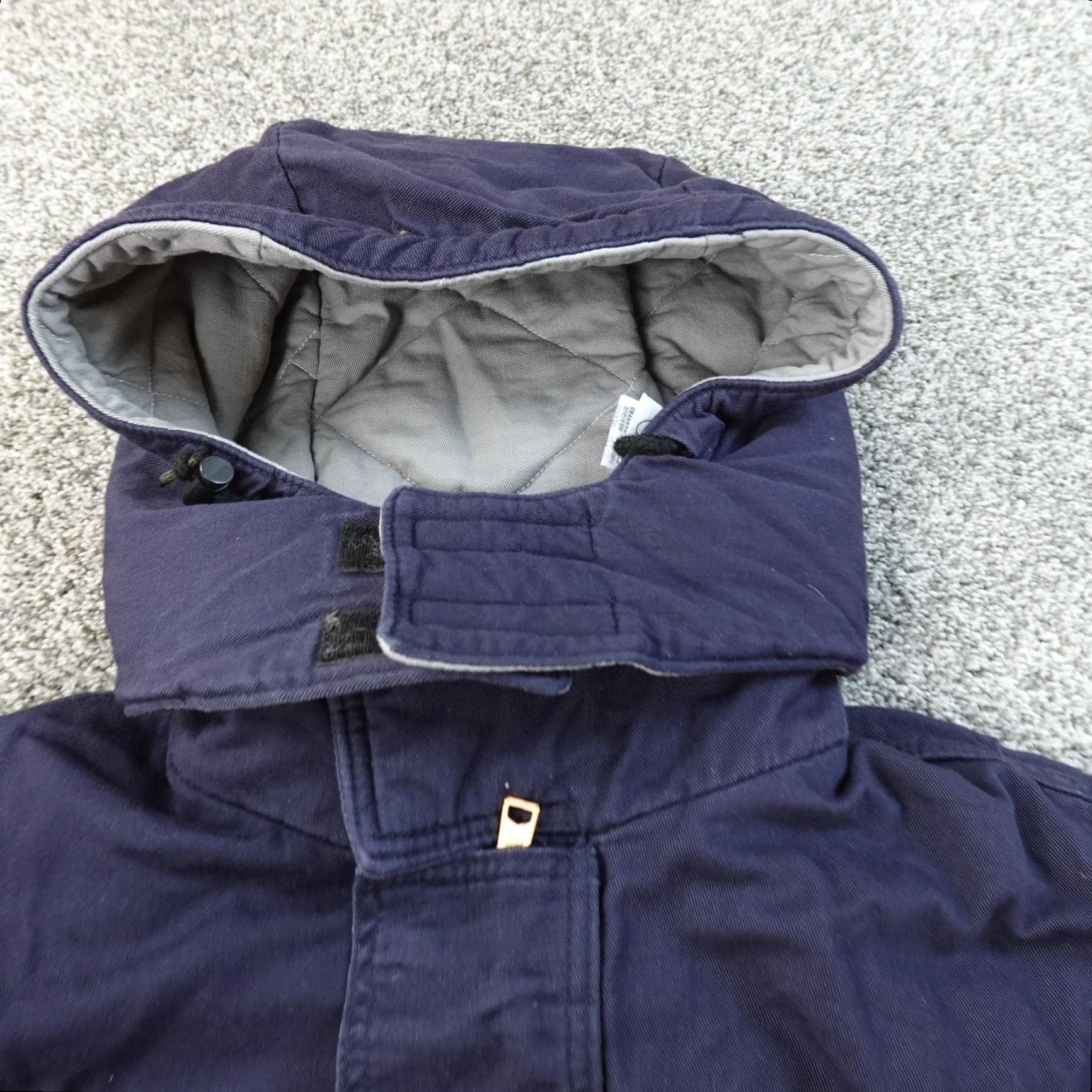 Vintage Bulwark Jacket Mens S Blue Flame Resistant FR Insulated Hooded Work Parka Coat Size US S / EU 44-46 / 1 - 3 Thumbnail