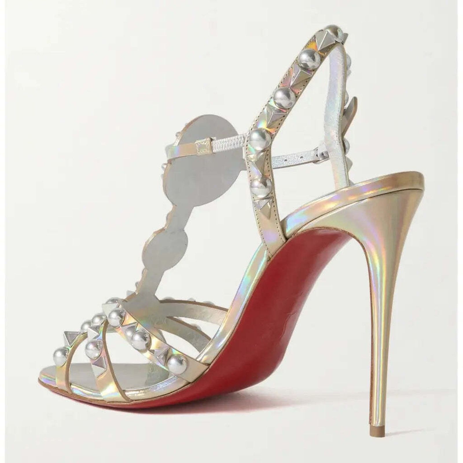 Christian Louboutin Goldora 100 Gold AB Spike Ankle Strap Sandal Heel Pump 36.5 Size US 6.5 / IT 36.5 - 7 Thumbnail
