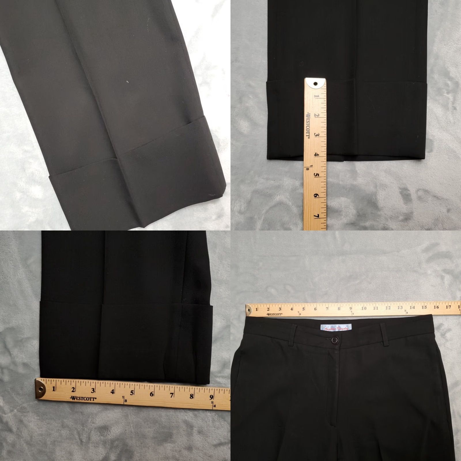 Vintage Angeline Kingsley Pants Womens 12 Black 98% Wool Blend Cuffed Cropped VTG France Dress Pants Casual Retro Classic Pockets Zip Front Flat Front Womens Size 34" / US 12 / IT 48 - 9 Thumbnail