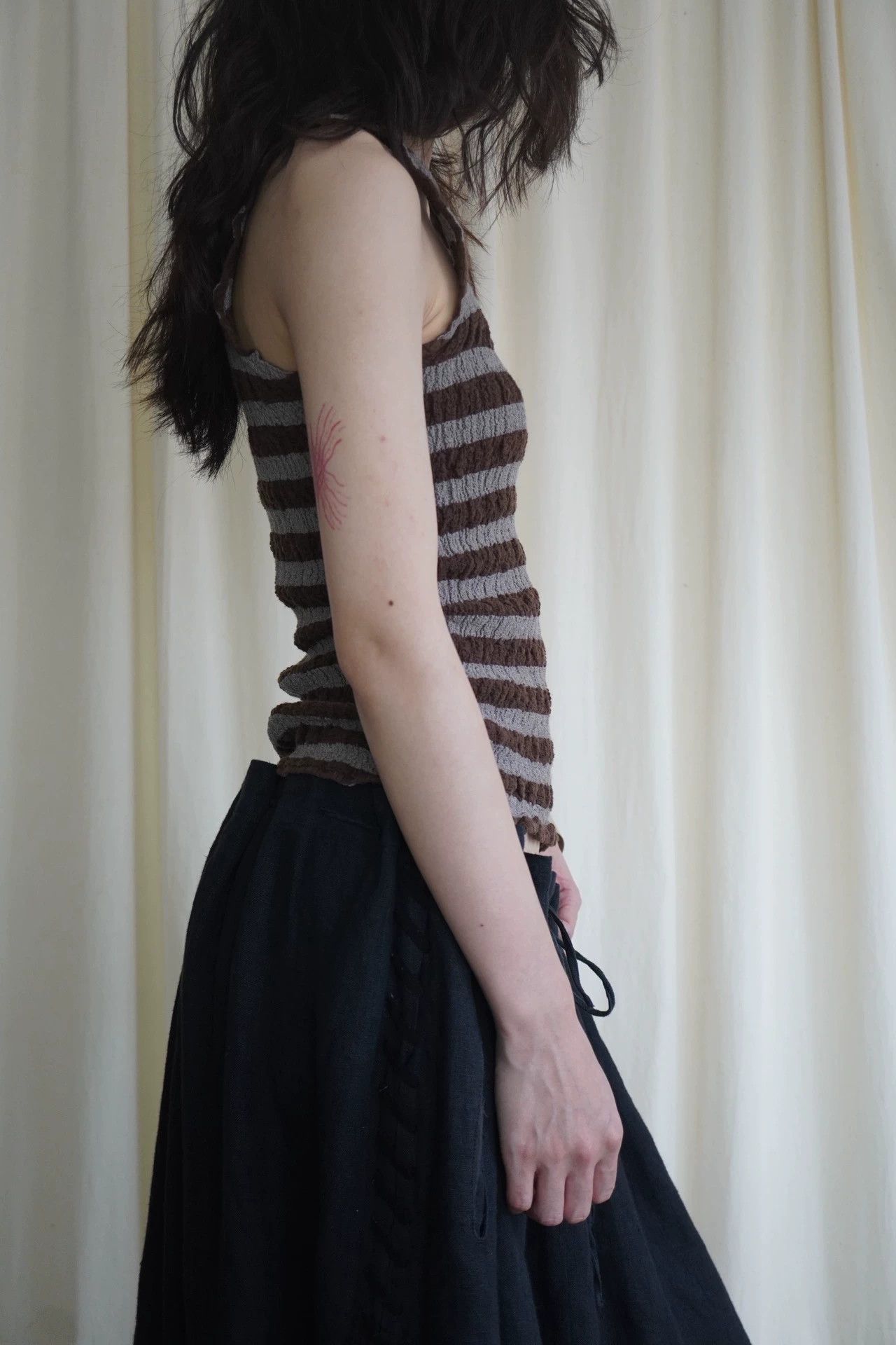 Issey Miyake Issey Miyake me 2000s Pleated Gray-Brown Striped Vest Size ONE SIZE - 8 Thumbnail