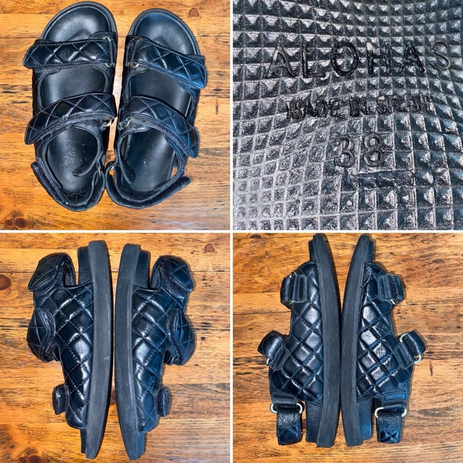 ALOHAS Alohas $210 Black Quilted Hook Loop Sandal Spain 38 7 7.5 Size US 7.5 / IT 37.5 - 1 Thumbnail